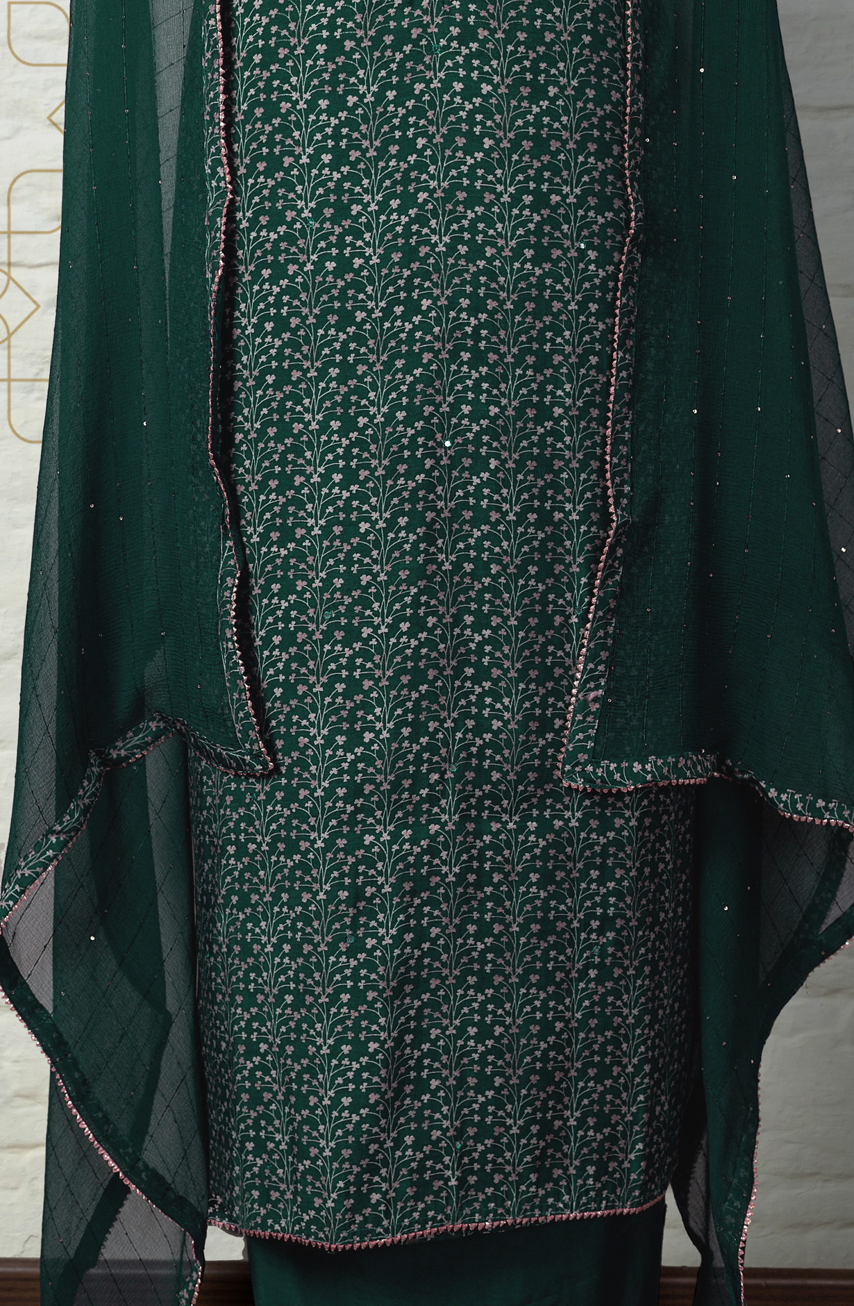 Bottle Green Modal Silk Digital Printed Suit with Chiffon Dupatta - 912-YRT09713A