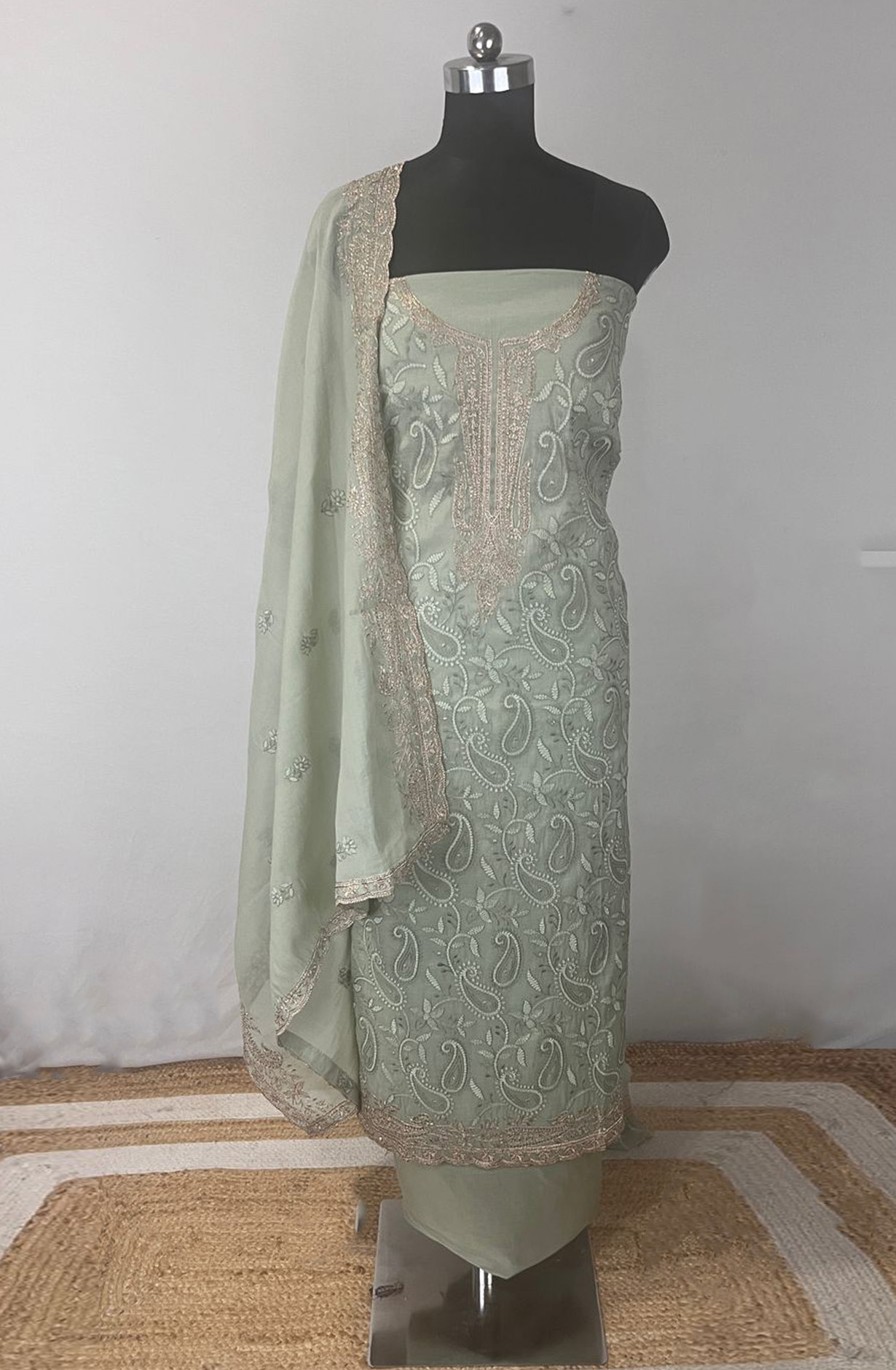 Green Mul cotton Beautiful Suit Set with Mul cotton Dupatta - 1020-5607