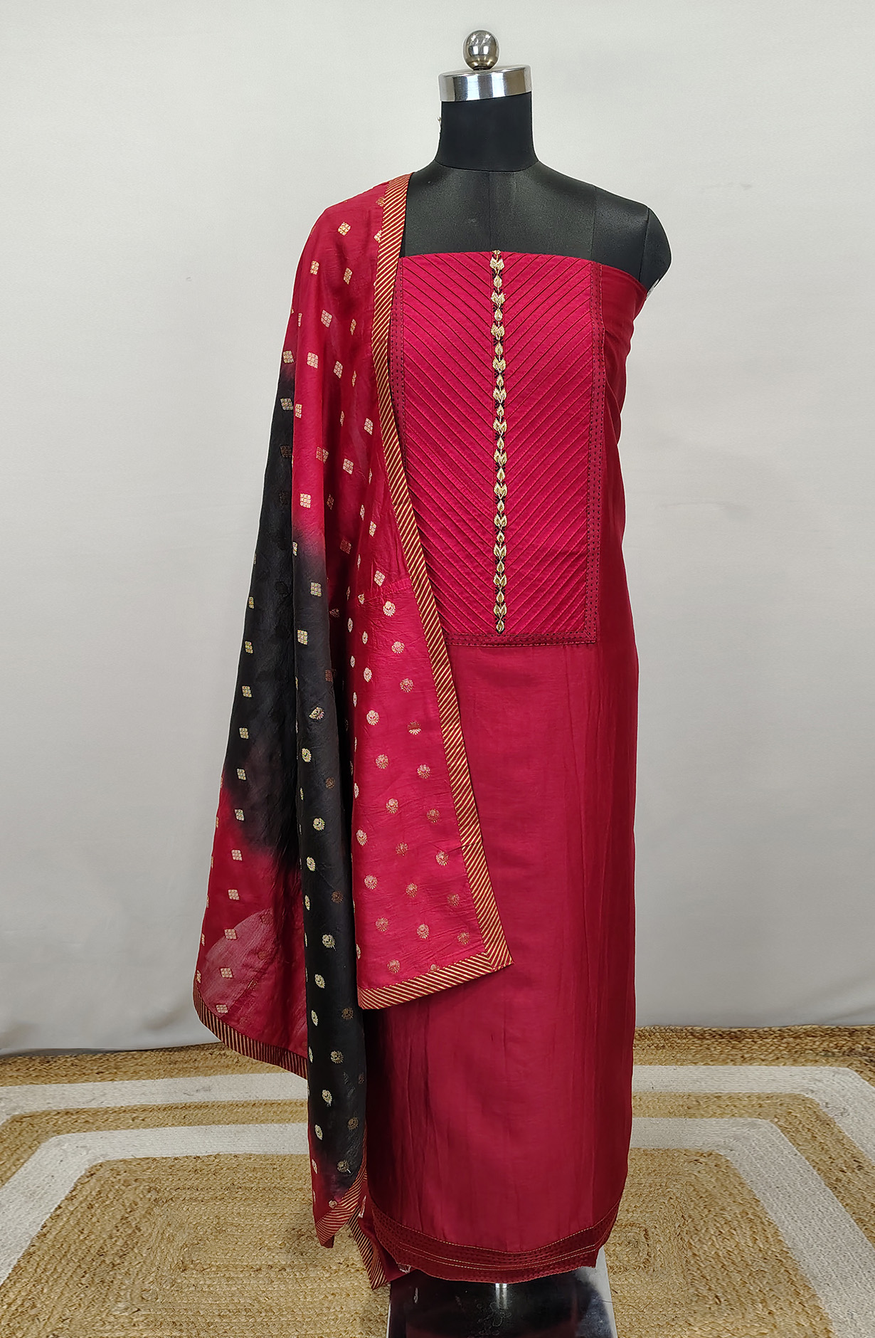Maroon Beautiful Maheshwari Unstitched Suit with Dupatta - 984-FMDE1308