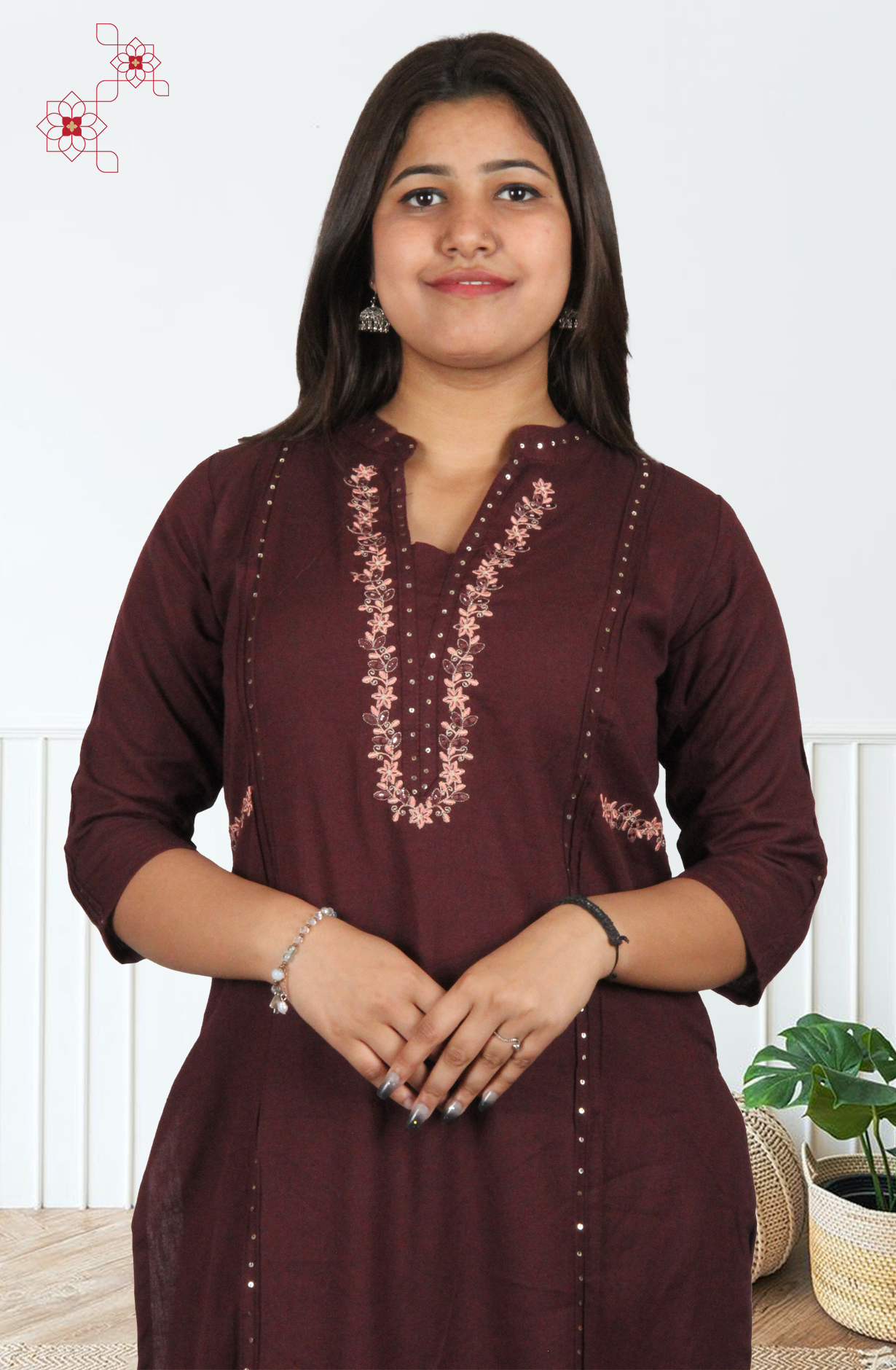 Wine Cotton Readymade Top Bottom Set - 2101010330041 - Available Size M to XXXL
