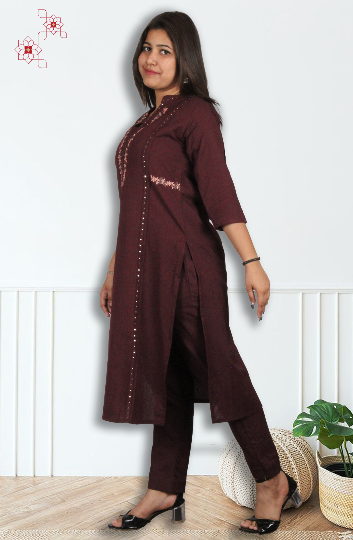 Wine Cotton Readymade Top Bottom Set - 2101010330041 - Available Size M to XXXL