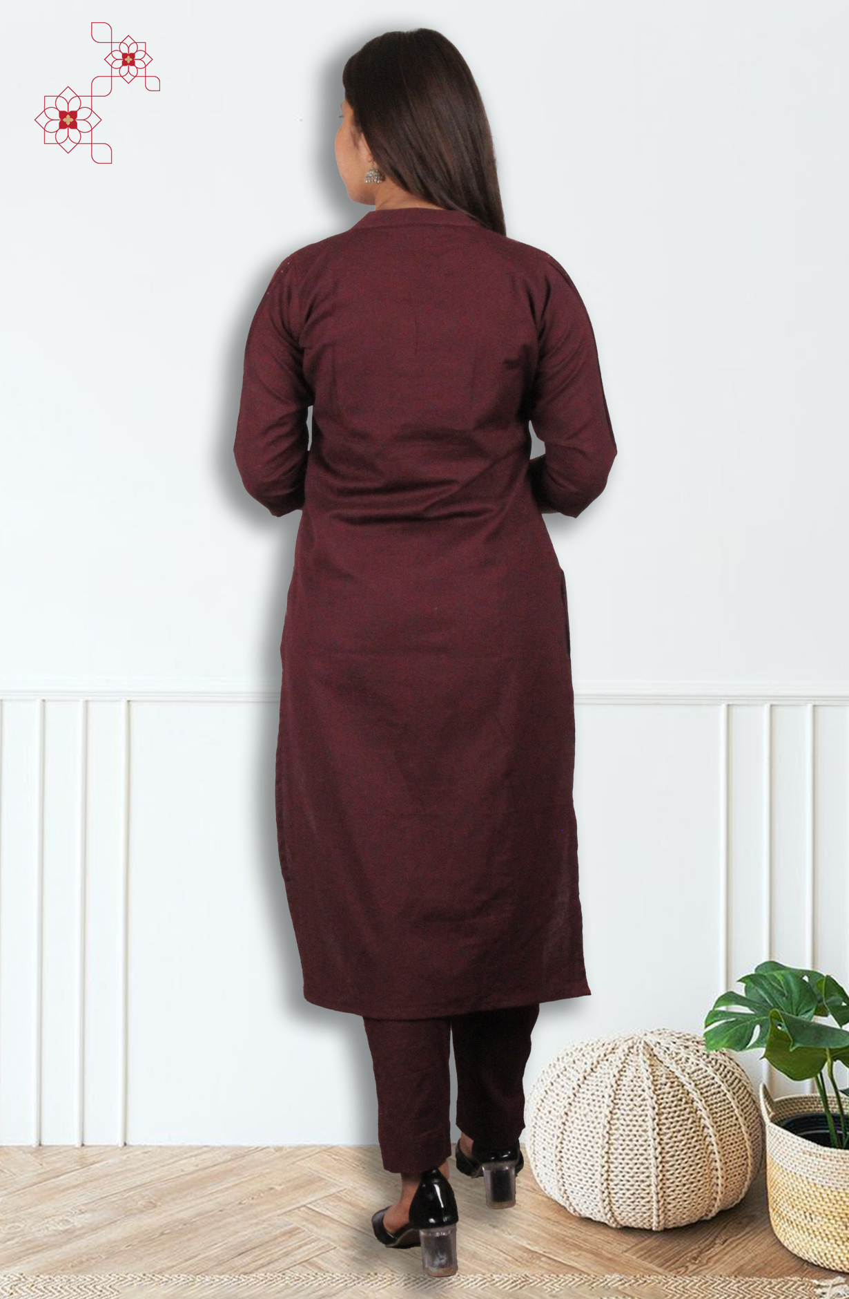 Wine Cotton Readymade Top Bottom Set - 2101010330041 - Available Size M to XXXL