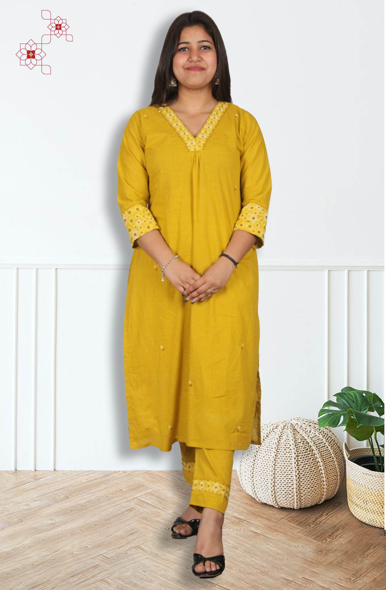 Mustard Yellow Stitched Cotton Printed Top Bottom Set - 2101010830147 - Available Size M to XXXL