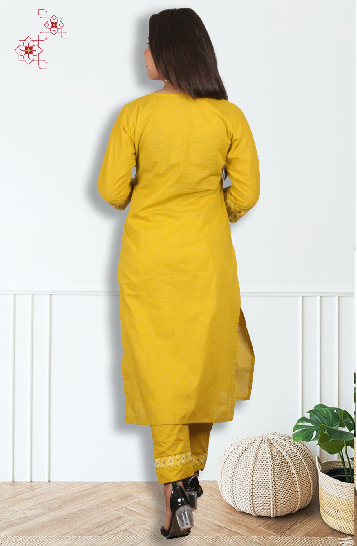 Mustard Yellow Stitched Cotton Printed Top Bottom Set - 2101010830147 - Available Size M to XXXL