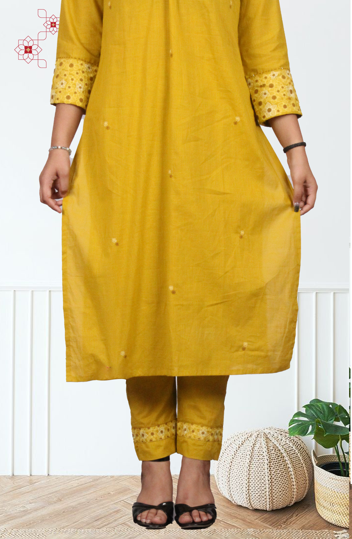 Mustard Yellow Stitched Cotton Printed Top Bottom Set - 2101010830147 - Available Size M to XXXL