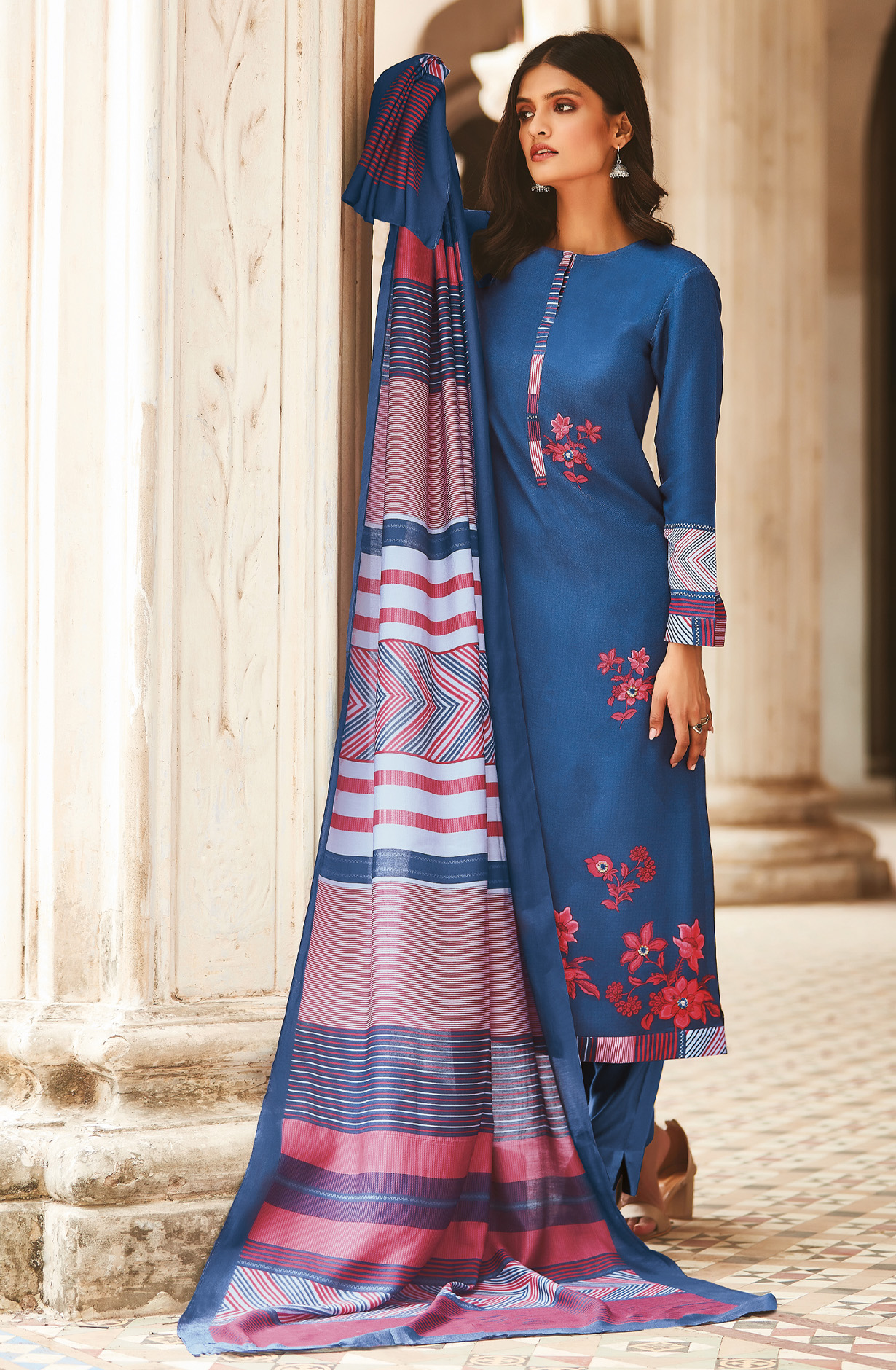 Teal Cotton Digital Printed Unstitched Salwar Kameez - ARO1382