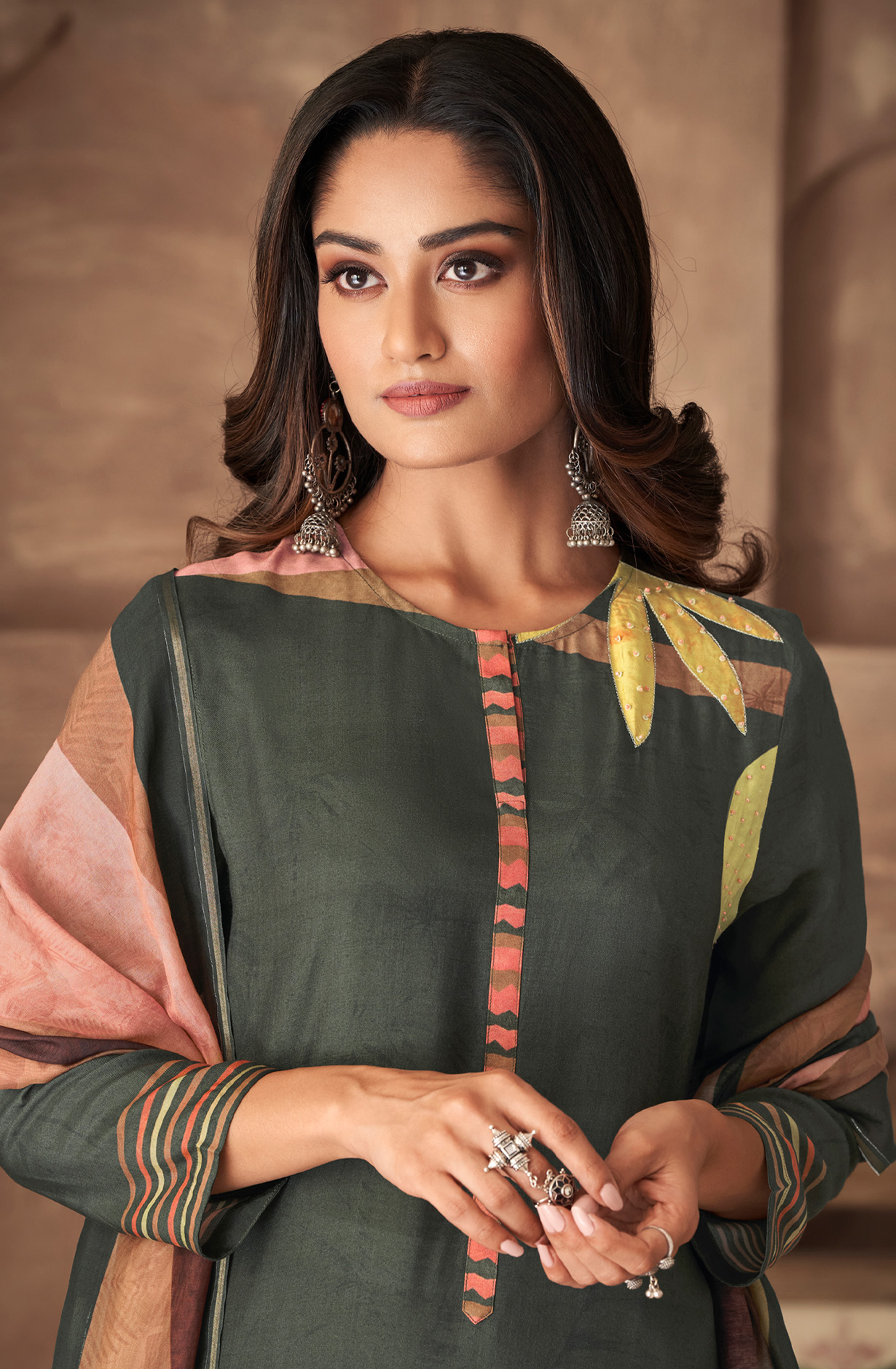 Olive Green Cotton Digital Printed Unstitched Salwar Kameez - ITR512