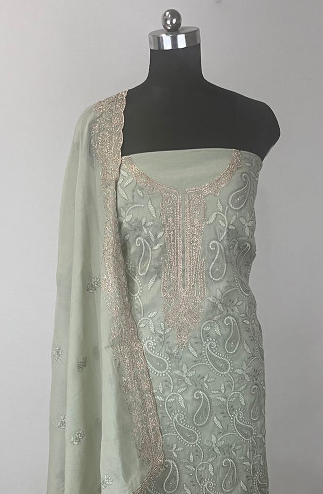 Green Mul cotton Beautiful Suit Set with Mul cotton Dupatta - 1020-5607
