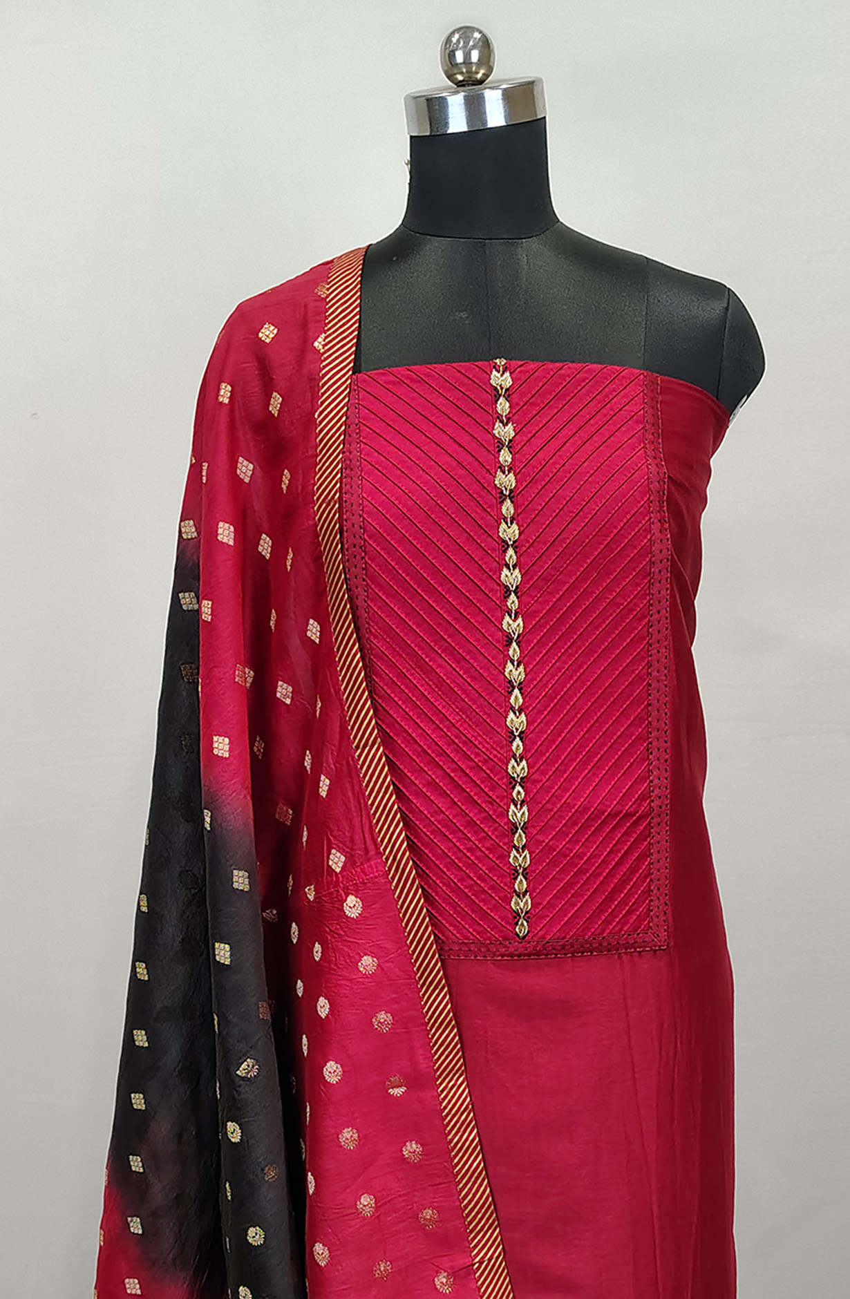 Maroon Beautiful Maheshwari Unstitched Suit with Dupatta - 984-FMDE1308