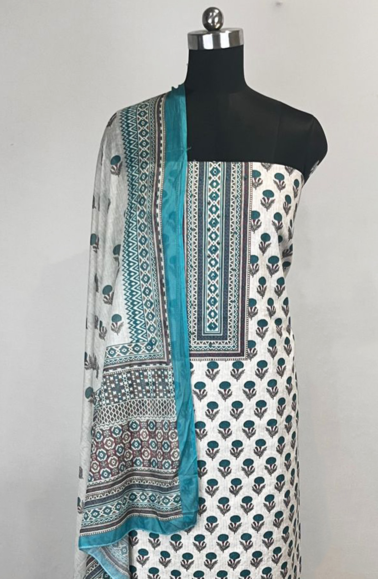 Green Cotton Unstitched Beautiful Suit Set with Dupatta - 131-KJ6538B