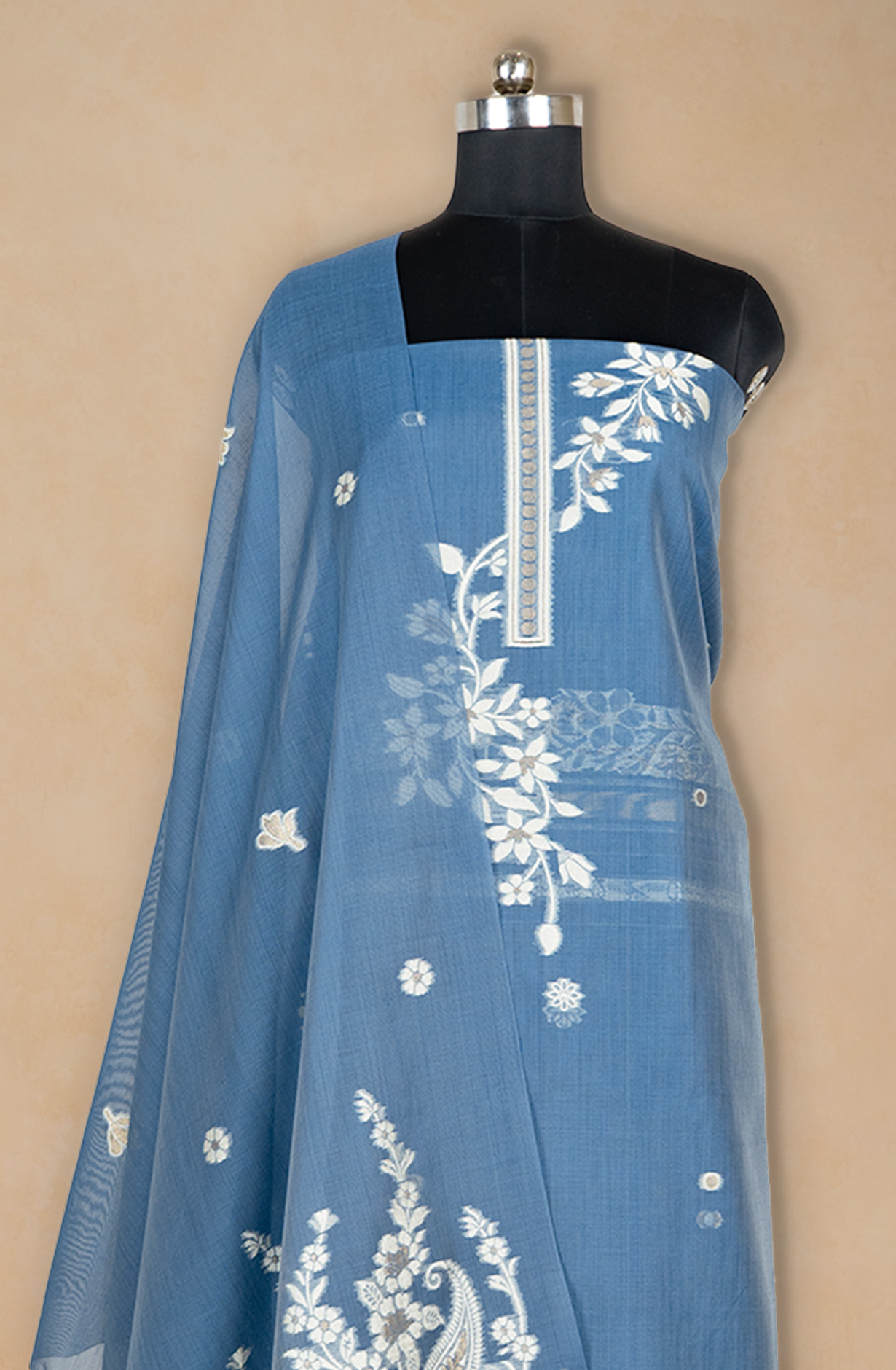 Blue Jamdani weave Beautiful Suit Set with Dupatta - 220-2349-1C