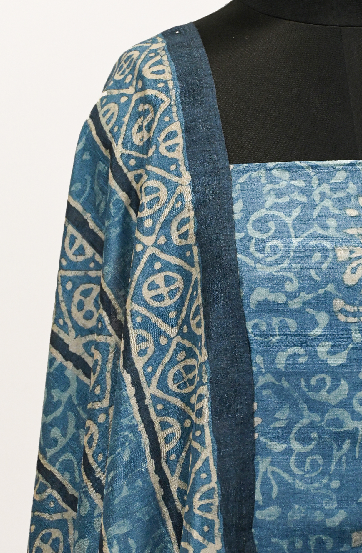 Blue Art Tussar Suit Set with Dupatta - 220-5384B