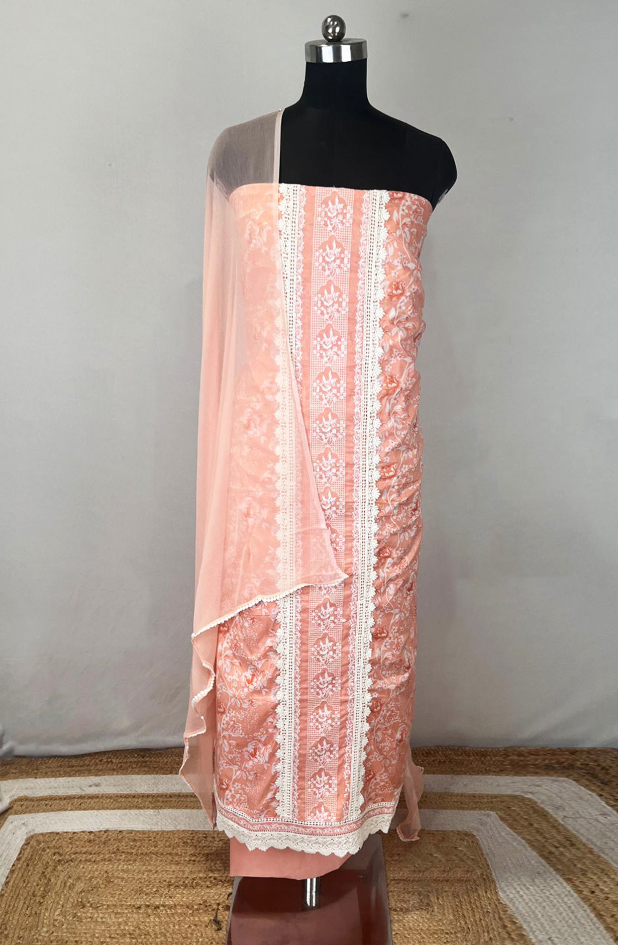 Peach Digital Printed Cotton Unstitched Suit Set with Dupatta - 131-SUMCOT1113-3A