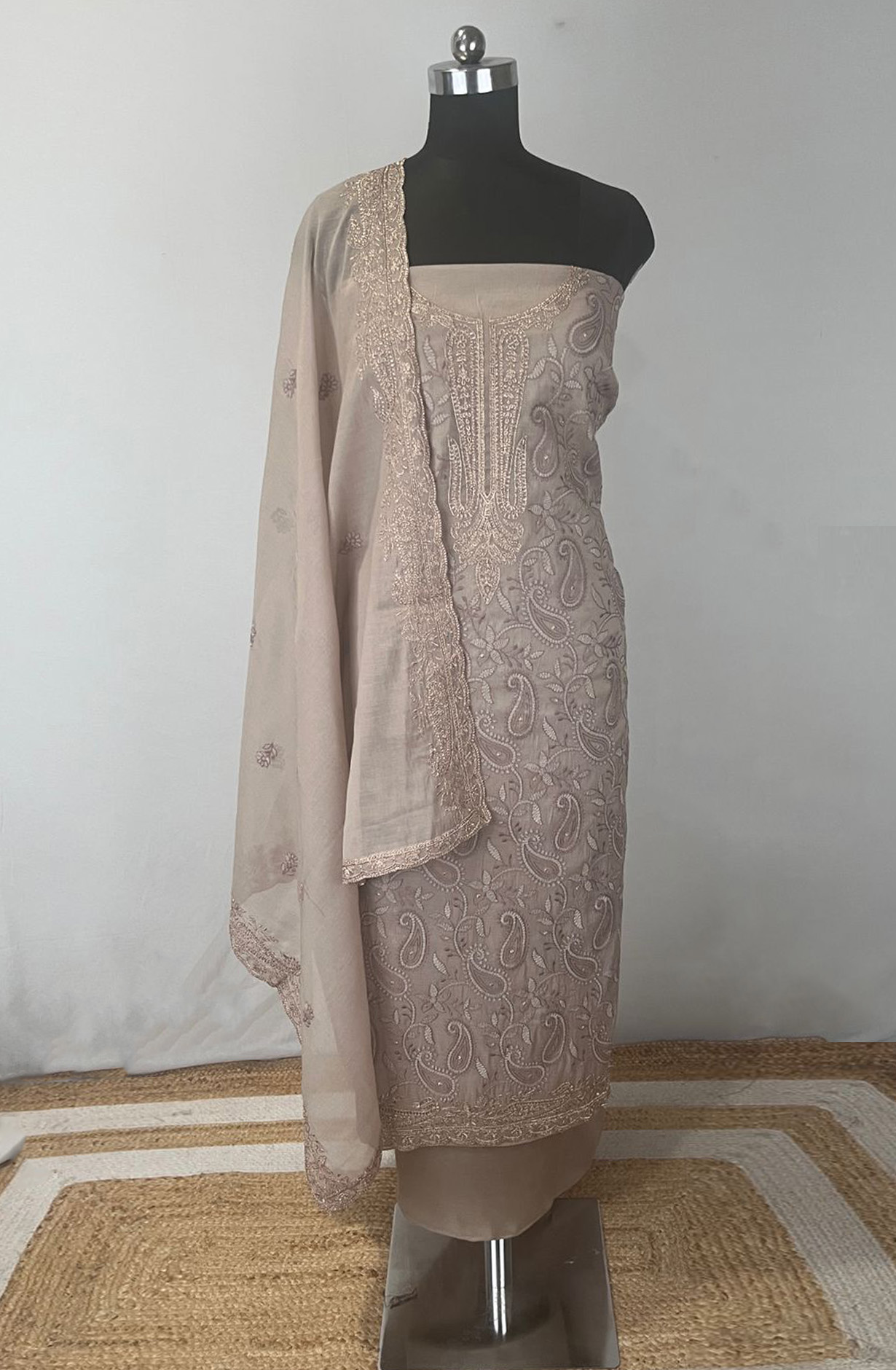 Brown Mul cotton Beautiful Suit Set with Mul cotton Dupatta - 1020-5607A