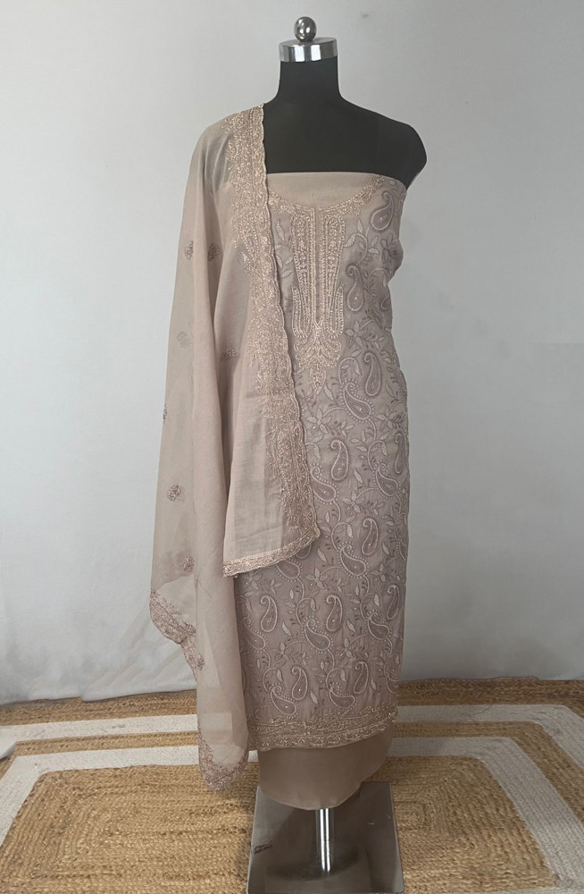 Image of Brown Mul cotton Beautiful Suit Set with Mul cotton Dupatta - 1020-5607A