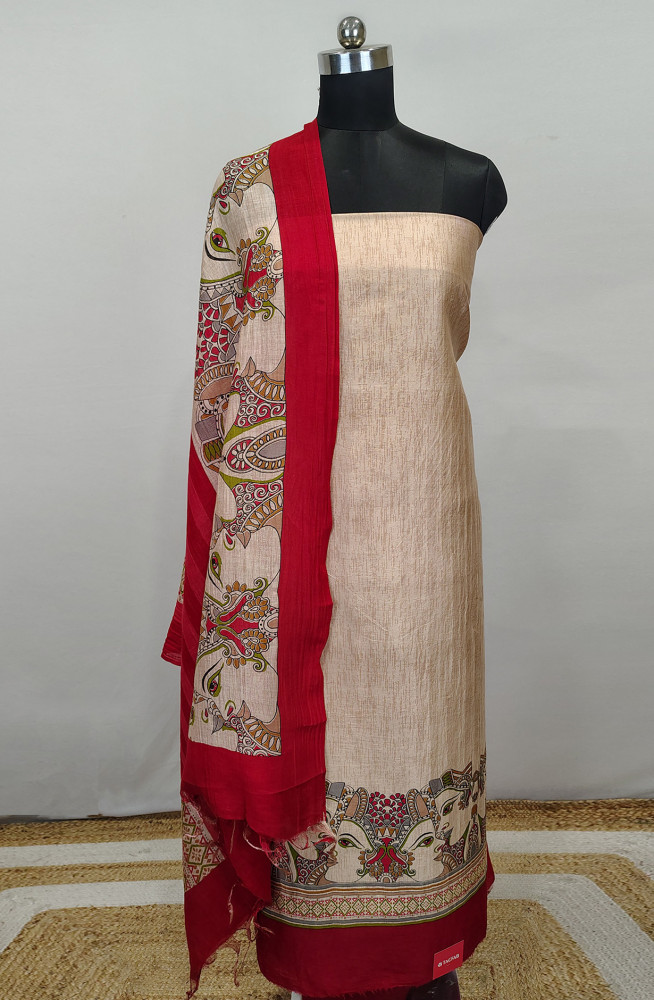 Image of Maroon Printed Beautiful Maheshwari Unstitched Suit with Dupatta - 1027-MAHESHWARIPRT-7A