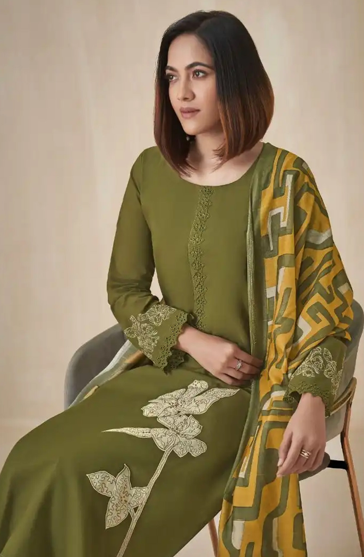 Green Premium lawn cotton Suit set with Dupatta - AAS14021A