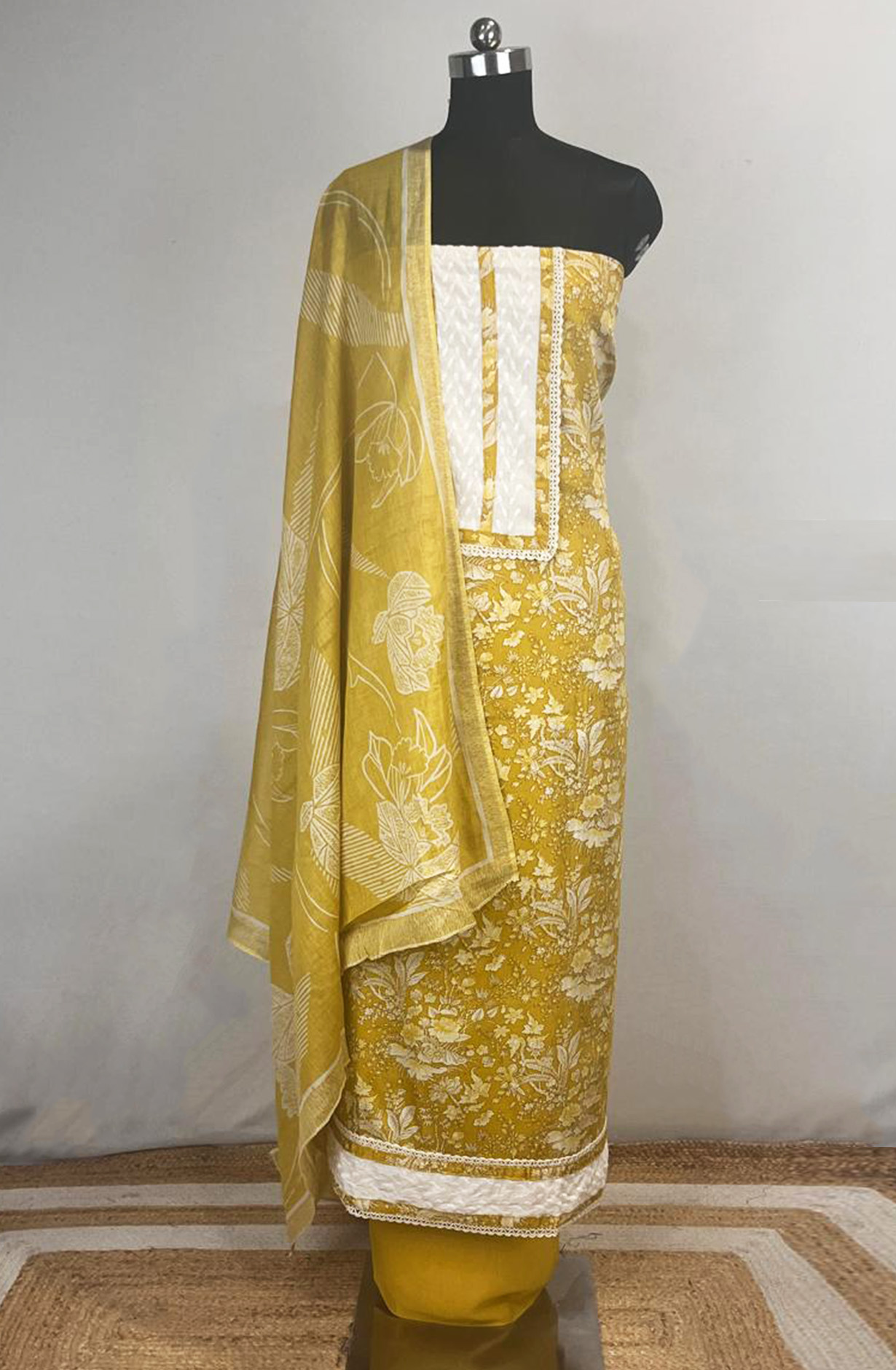 Yellow Cotton Unstitched Beautiful Suit Set with Dupatta - 131-KJ5399A