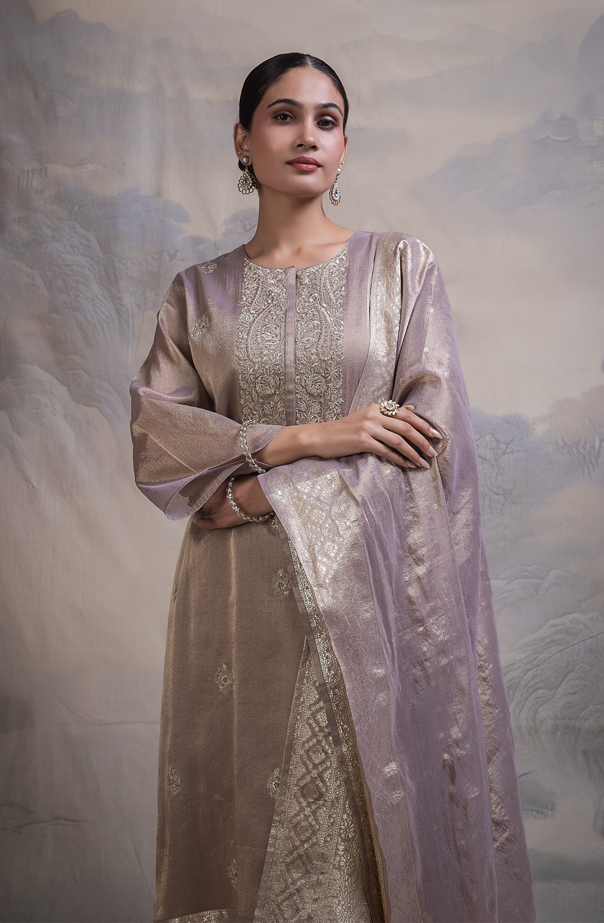 Pink Tissue Silk Jacquard Unstitched Suit with Beautiful Silk Dupatta- R157-SPR2856