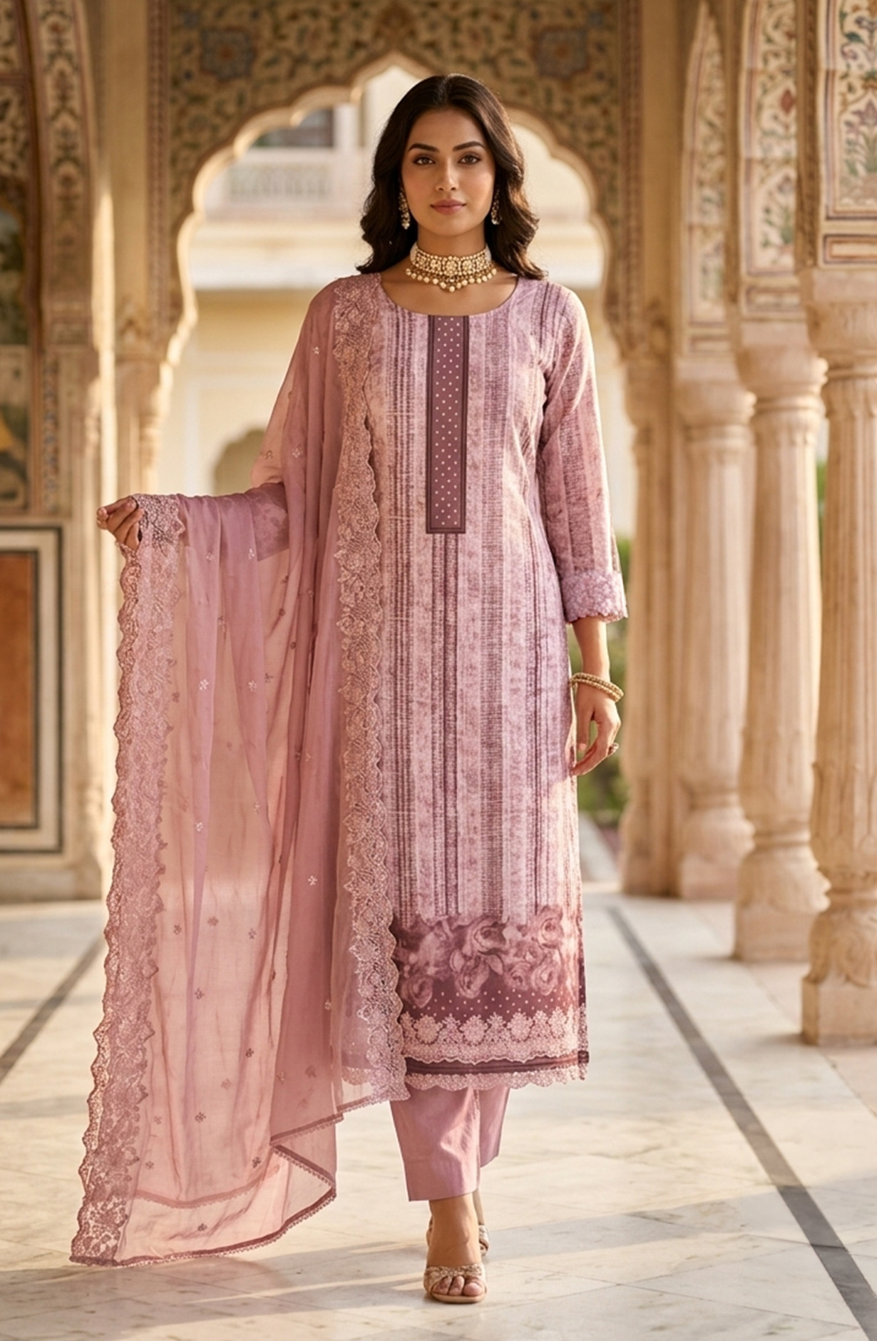 Pink Muslin Unstitched Suit Set with Beautiful Dupatta - 245-SUMCOT1502-1