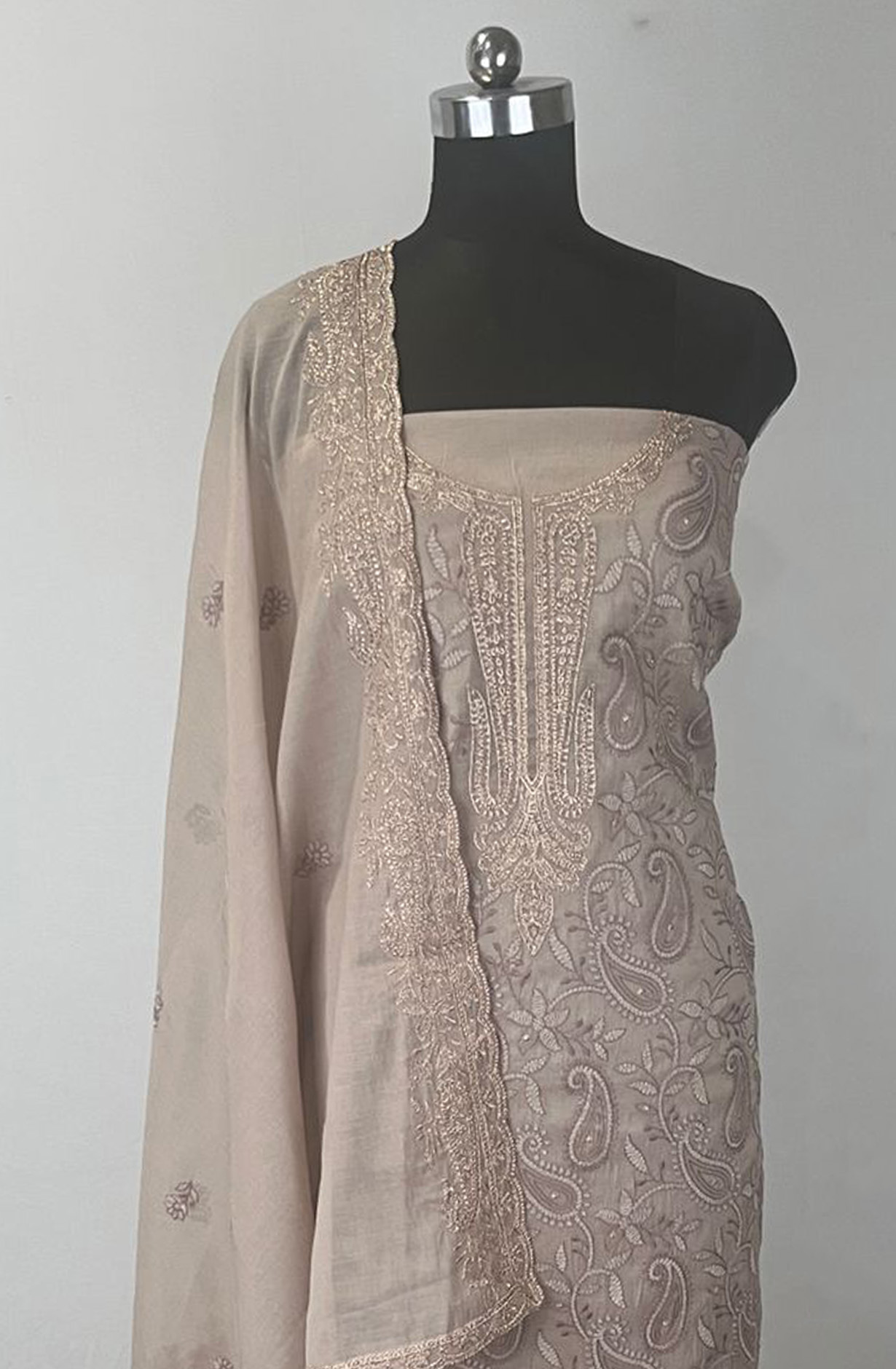 Brown Mul cotton Beautiful Suit Set with Mul cotton Dupatta - 1020-5607A