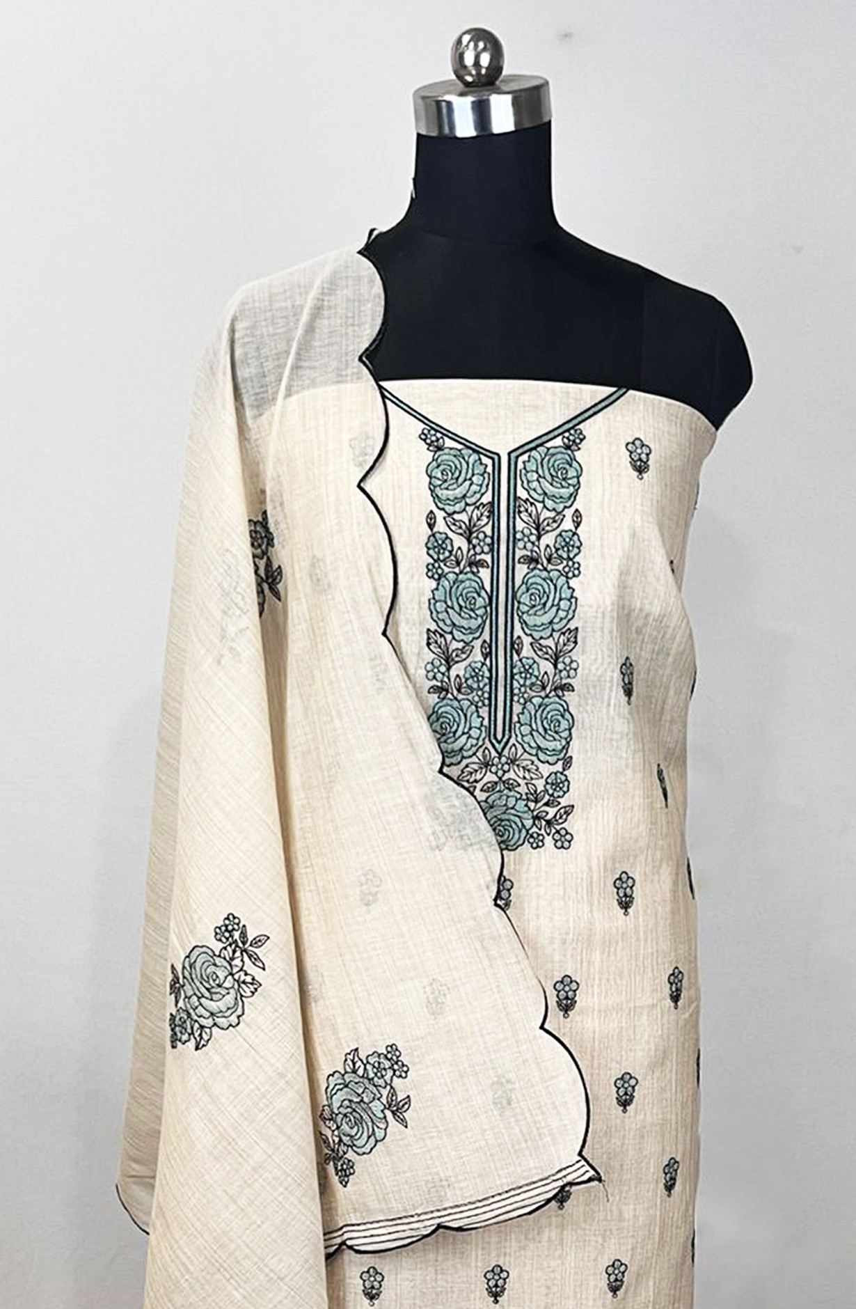 Green Linen Unstitched Beautiful Suit Set with Dupatta - 131-EE5489