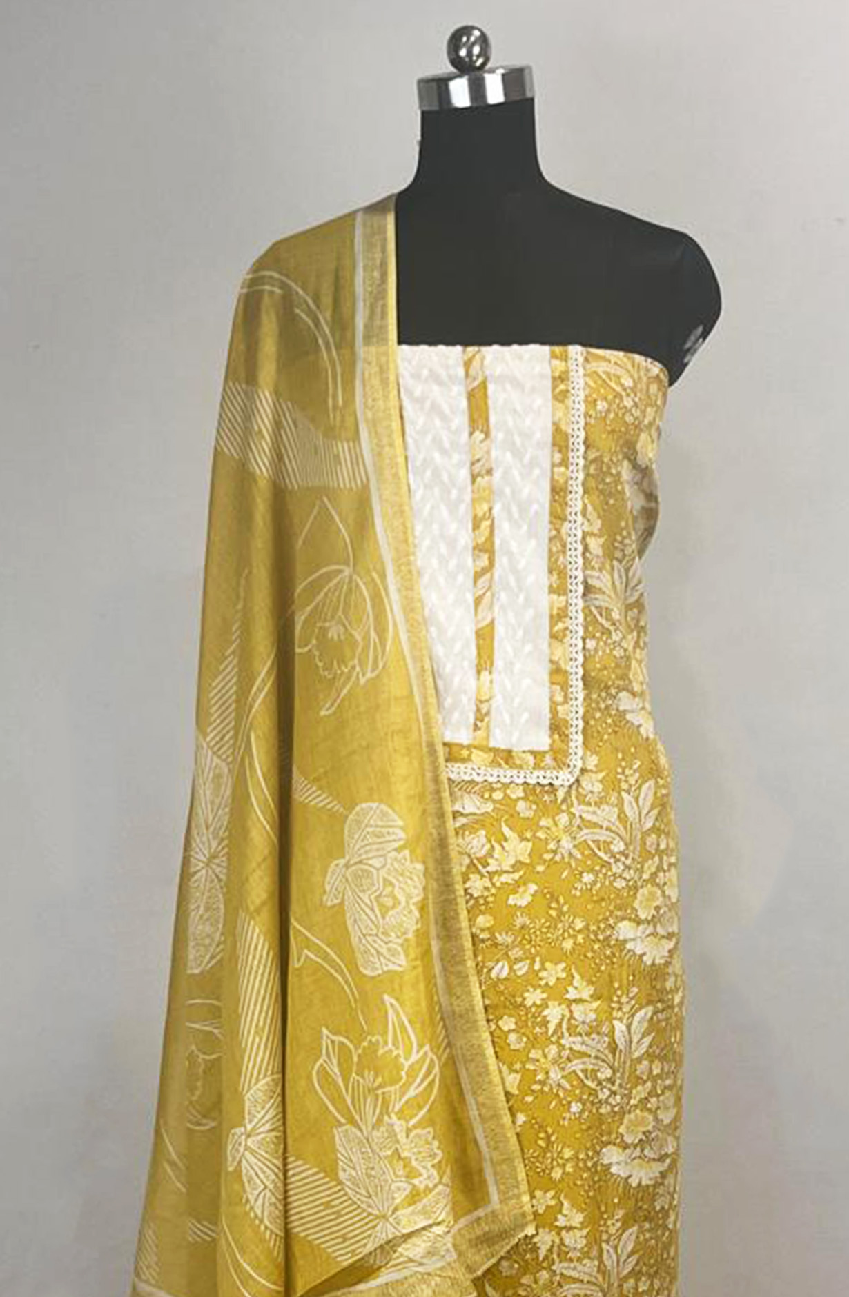 Yellow Cotton Unstitched Beautiful Suit Set with Dupatta - 131-KJ5399A