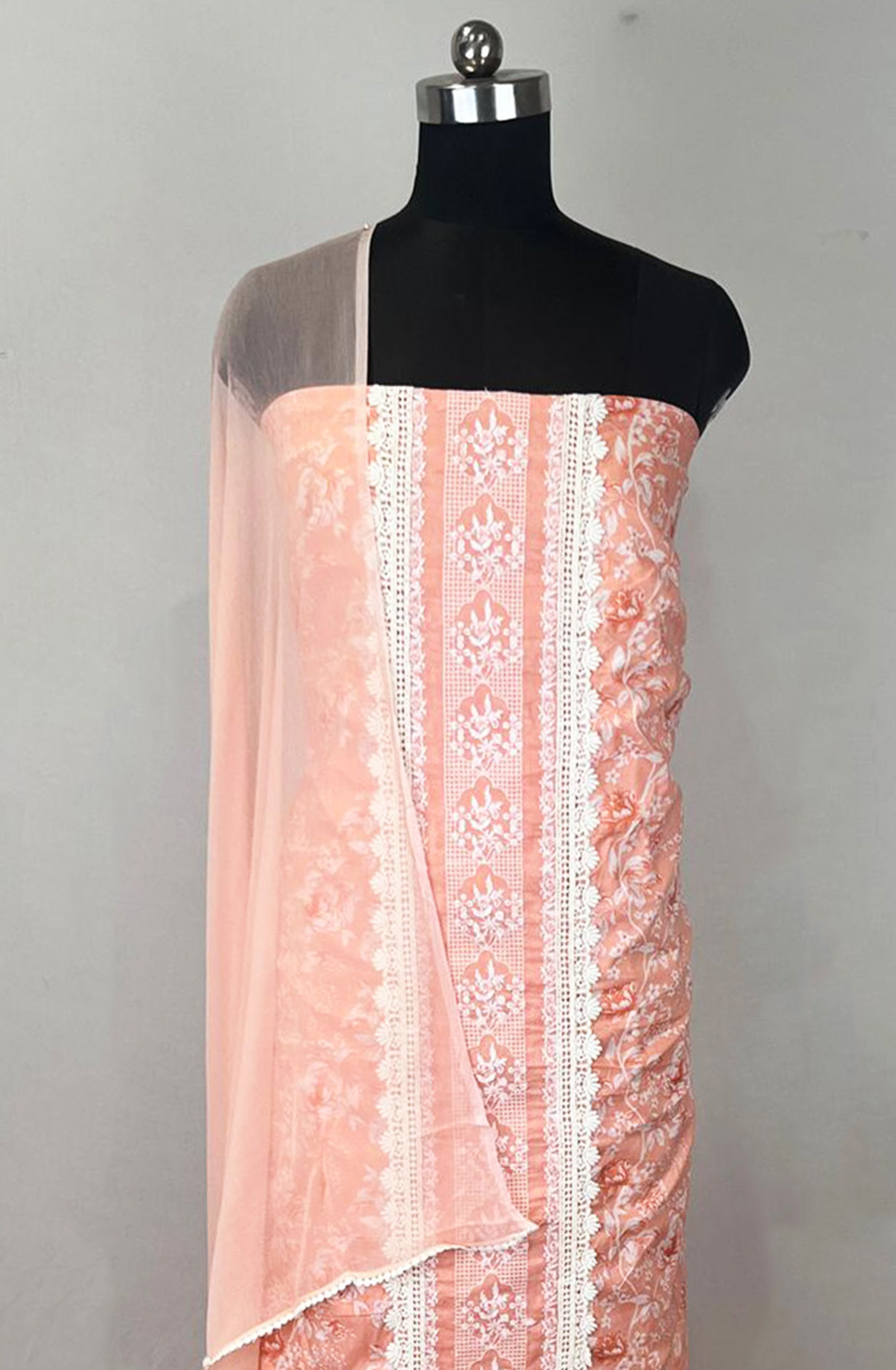 Peach Digital Printed Cotton Unstitched Suit Set with Dupatta - 131-SUMCOT1113-3A