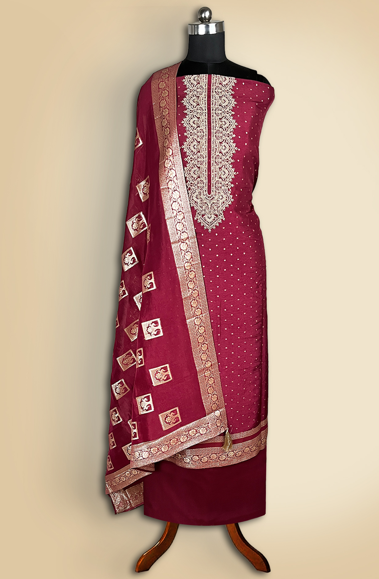 Maroon Modal Suit with Zari and Sequence Work- 245-MIX-48A