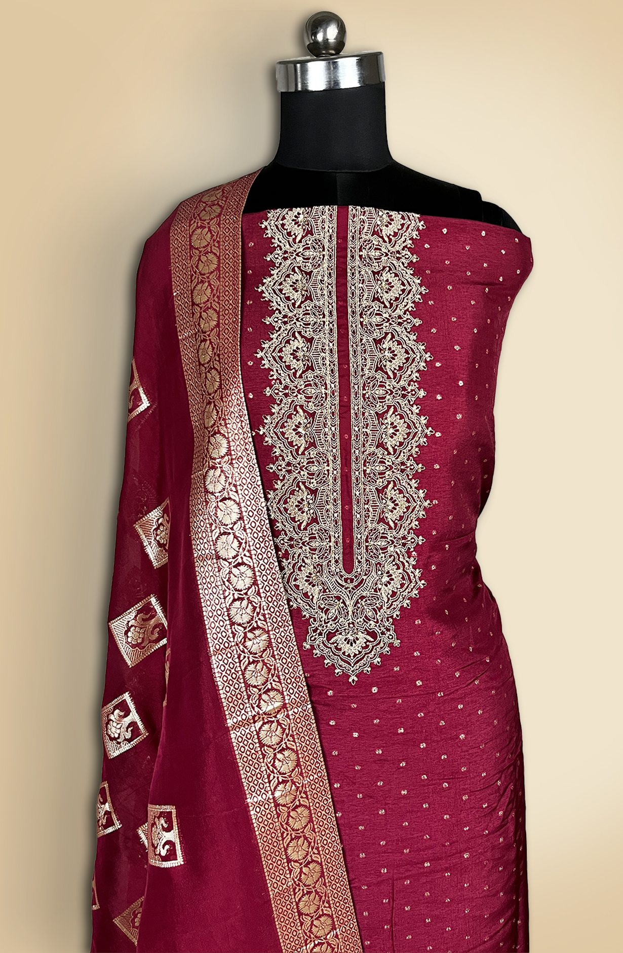 Maroon Modal Suit with Zari and Sequence Work- 245-MIX-48A