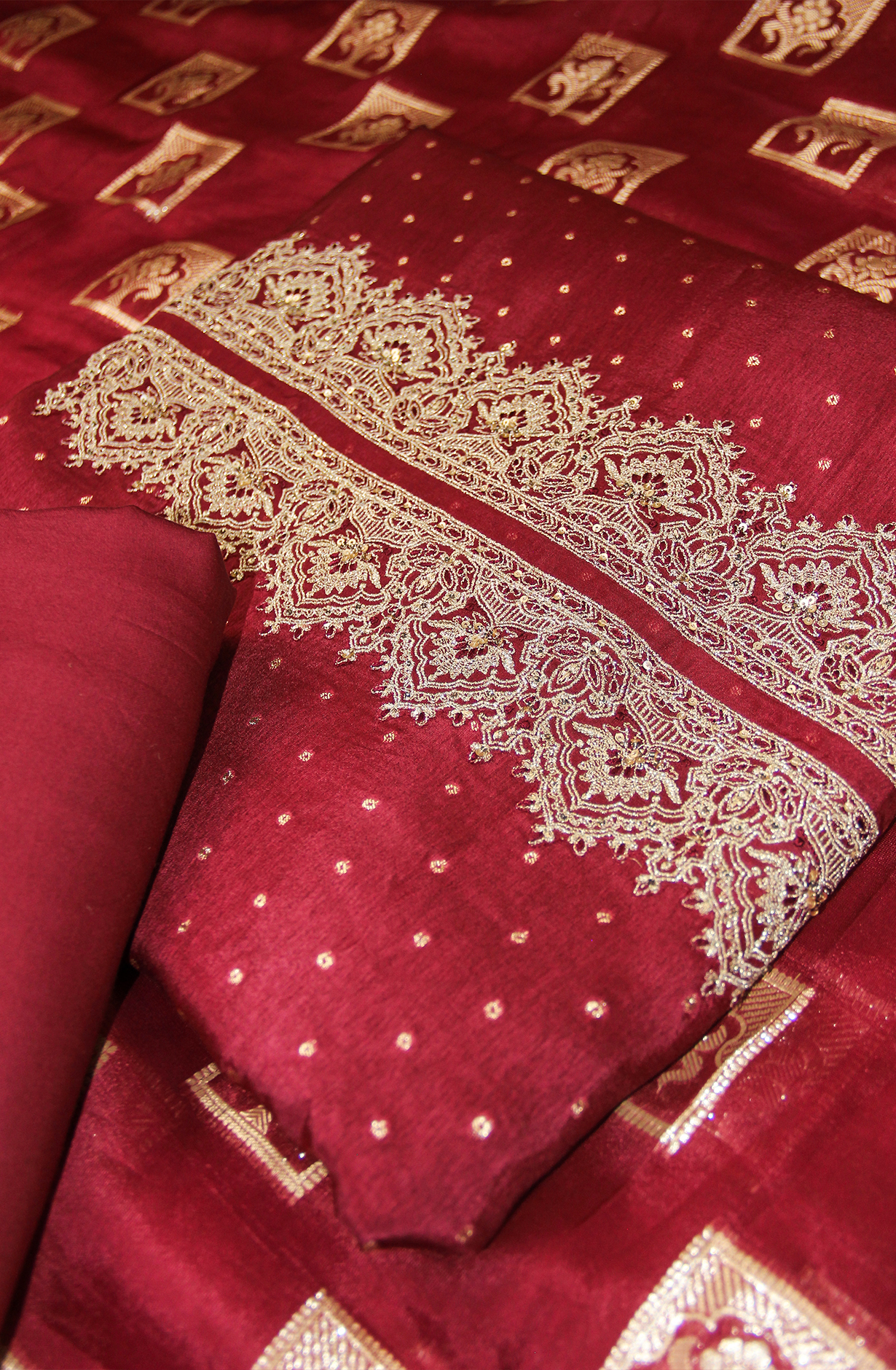 Maroon Modal Suit with Zari and Sequence Work- 245-MIX-48A