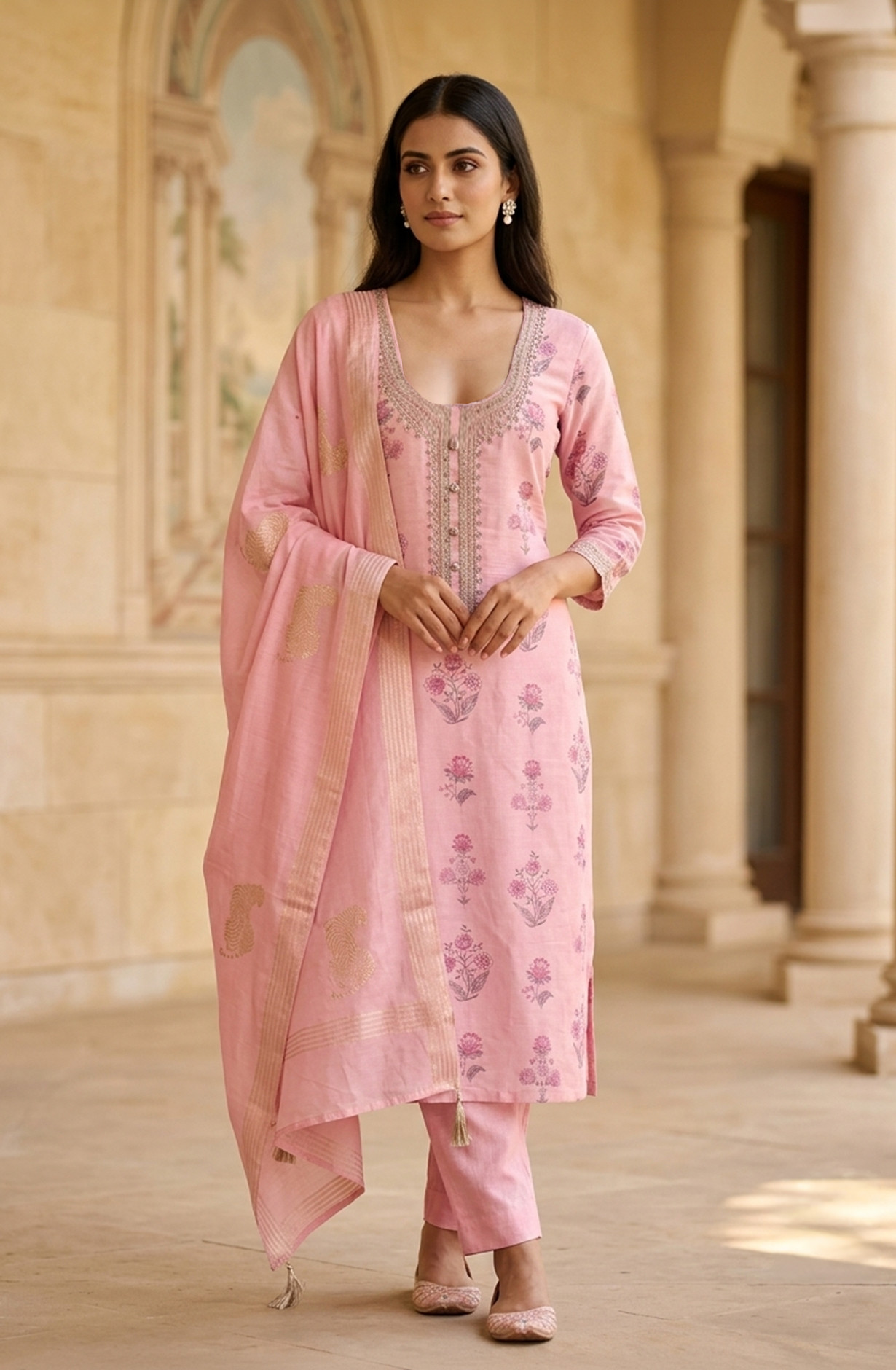 Pink Linen Beautiful Unstitched Suit Set with Dupatta - 245-SUMCO1503-16