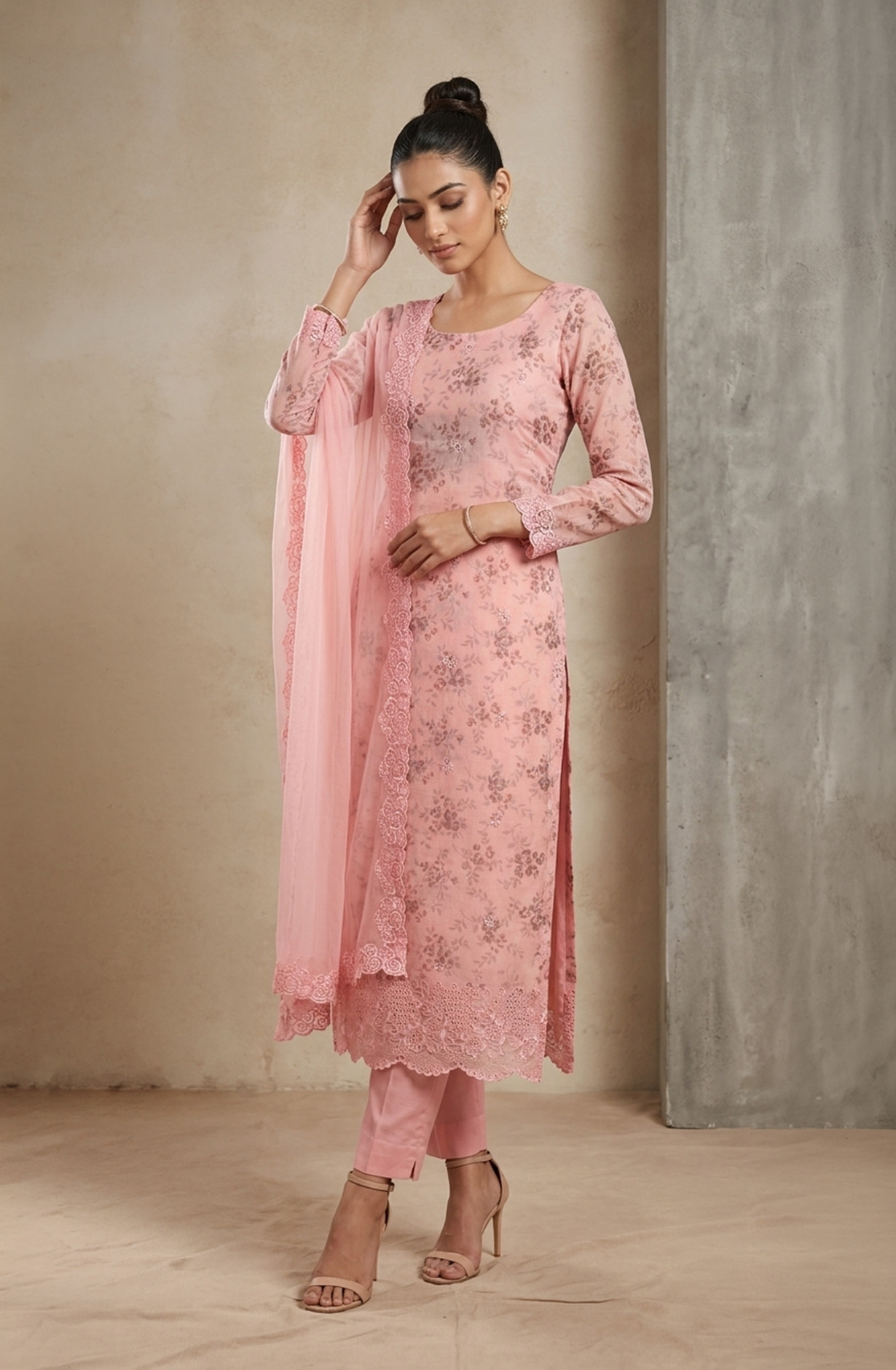 Pink Digital Printed Cotton Linen Suit Set with Dupatta - 245-SUMCOT1503-2