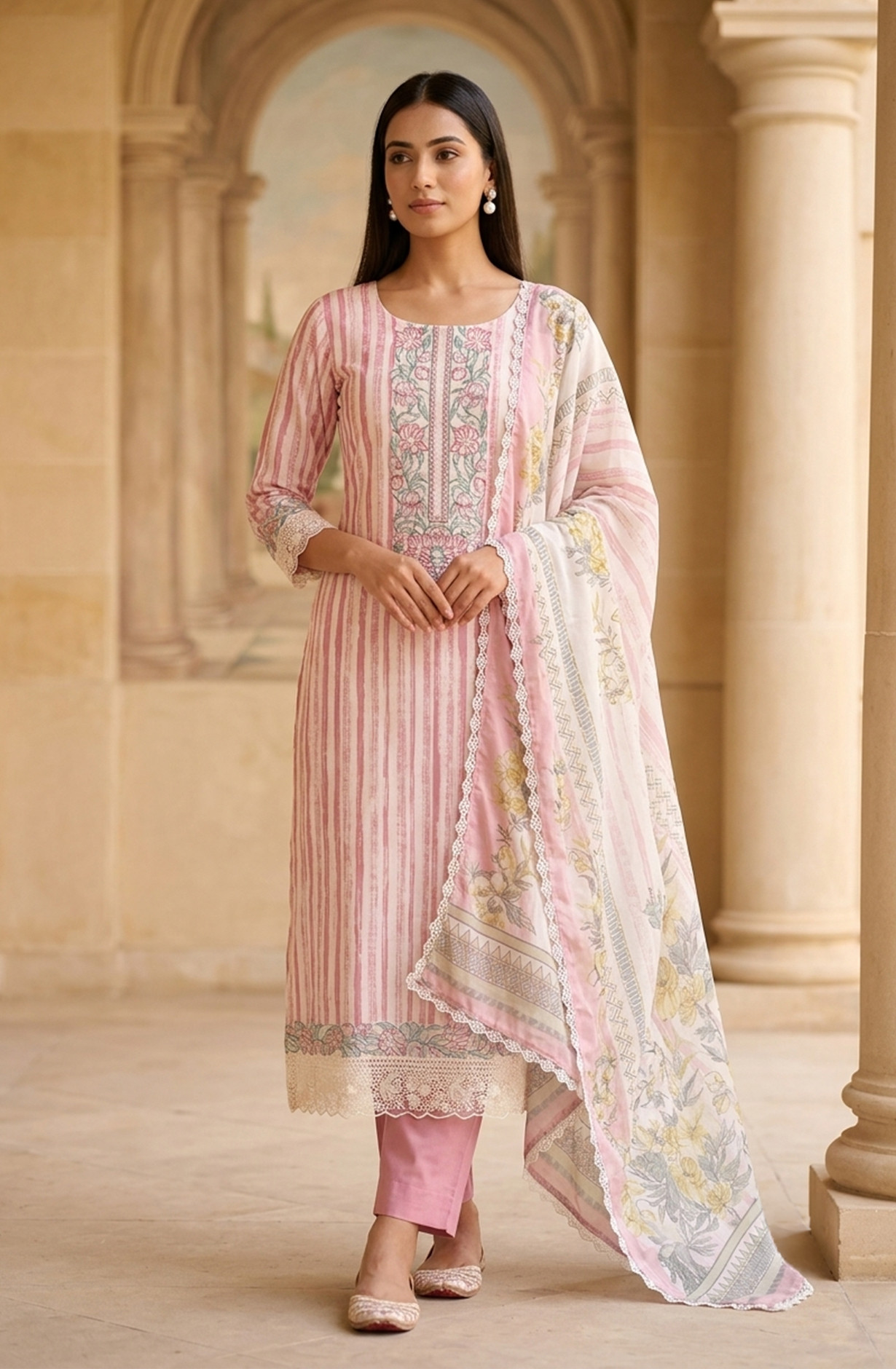 Pink Muslin Beautiful Unstitched Suit Set with Dupatta - 245-SUMCO1503-7