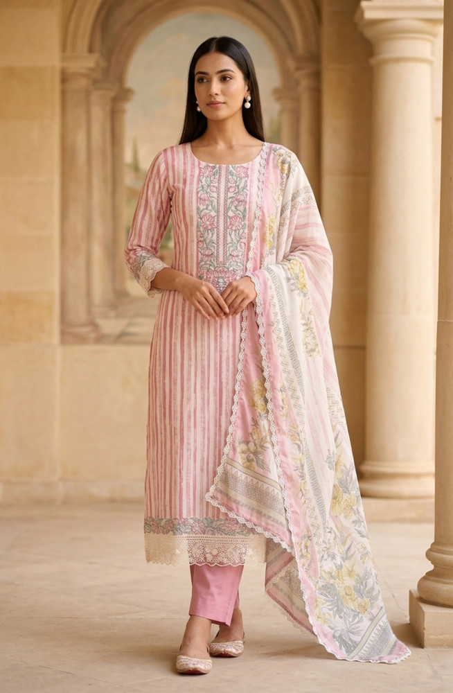 Image of Pink Muslin Beautiful Unstitched Suit Set with Dupatta - 245-SUMCO1503-7