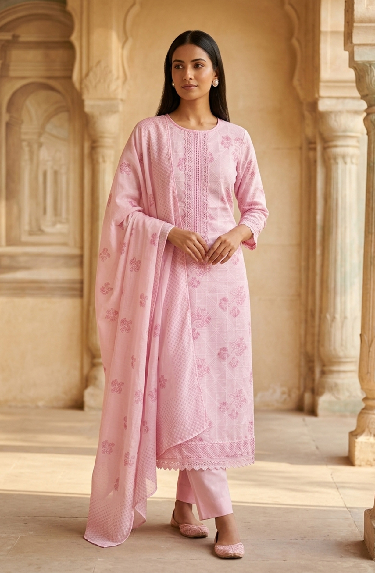 Pink Cotton Unstitched Suit Set with Beautiful Dupatta - 245-SUMCOT1502-15