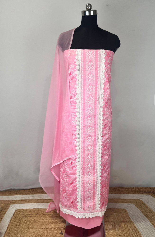Image of Pink Printed Cotton Unstitched Suit Set with Dupatta - 131-SUMCOT1113