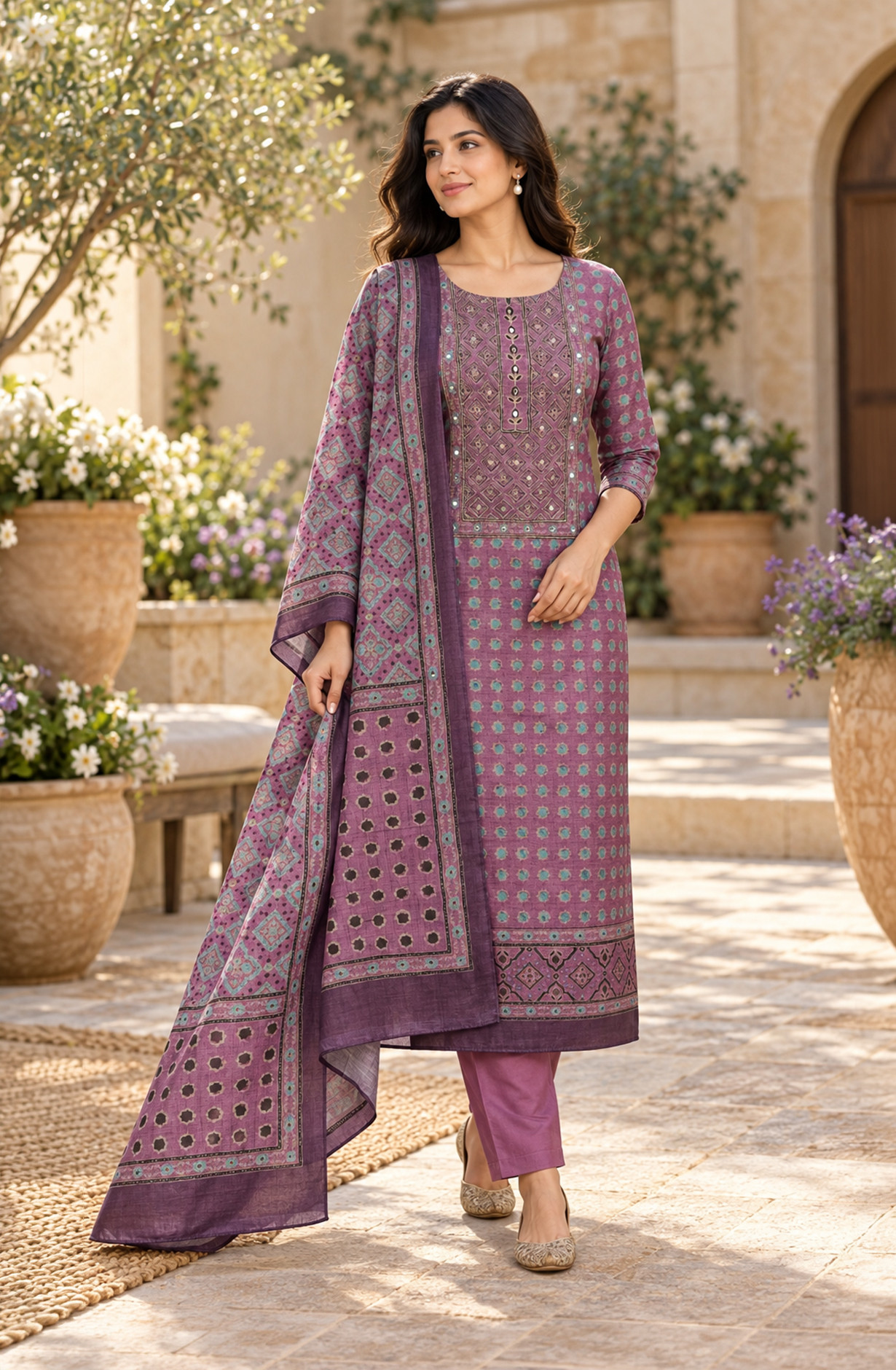 Purple Raw Silk Unstitched Suit-Set with Beautiful Dupatta - 981-I391