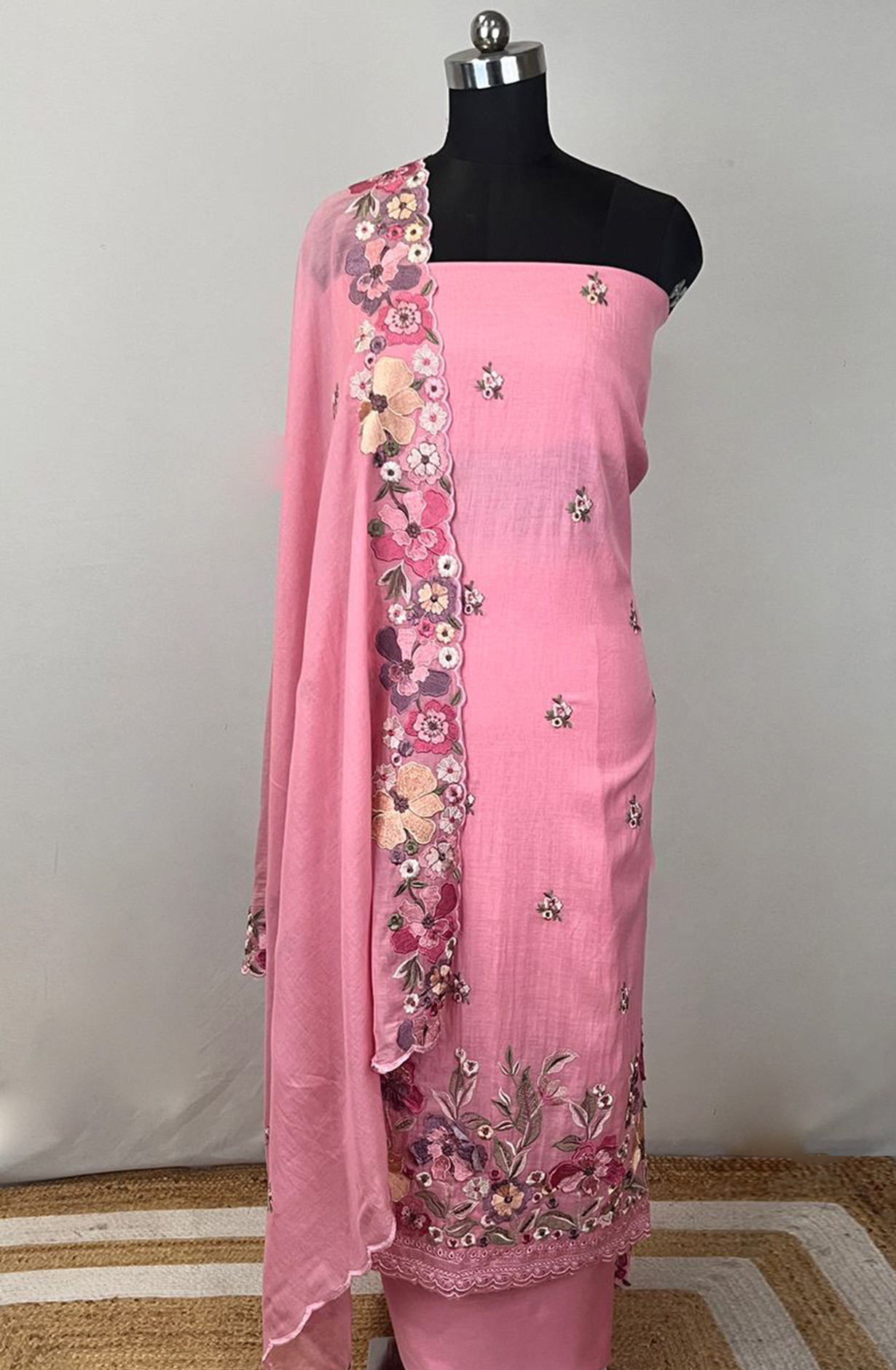 Pink Linen Unstitched Beautiful Suit Set with Dupatta - 131-EE5242
