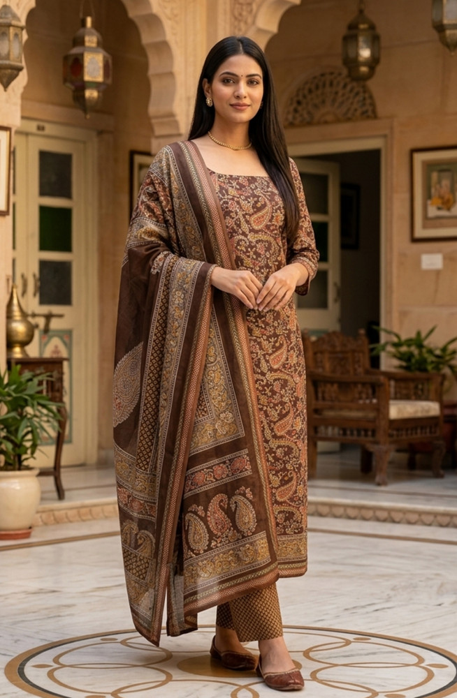 Image of Brown Beautiful Maheshwari Suit Set with Dupatta -  1029-SHEHNAI-3