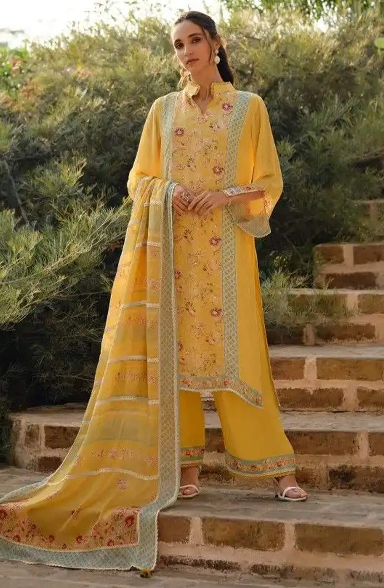 Yellow Cotton Linen Beautiful Suit Set with Dupatta - ROSE01
