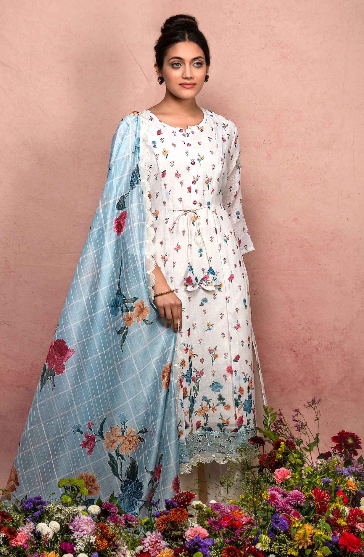 Cream Linen Exclusive Digital Print Suit-sets with Beautiful Dupatta - VOI1756
