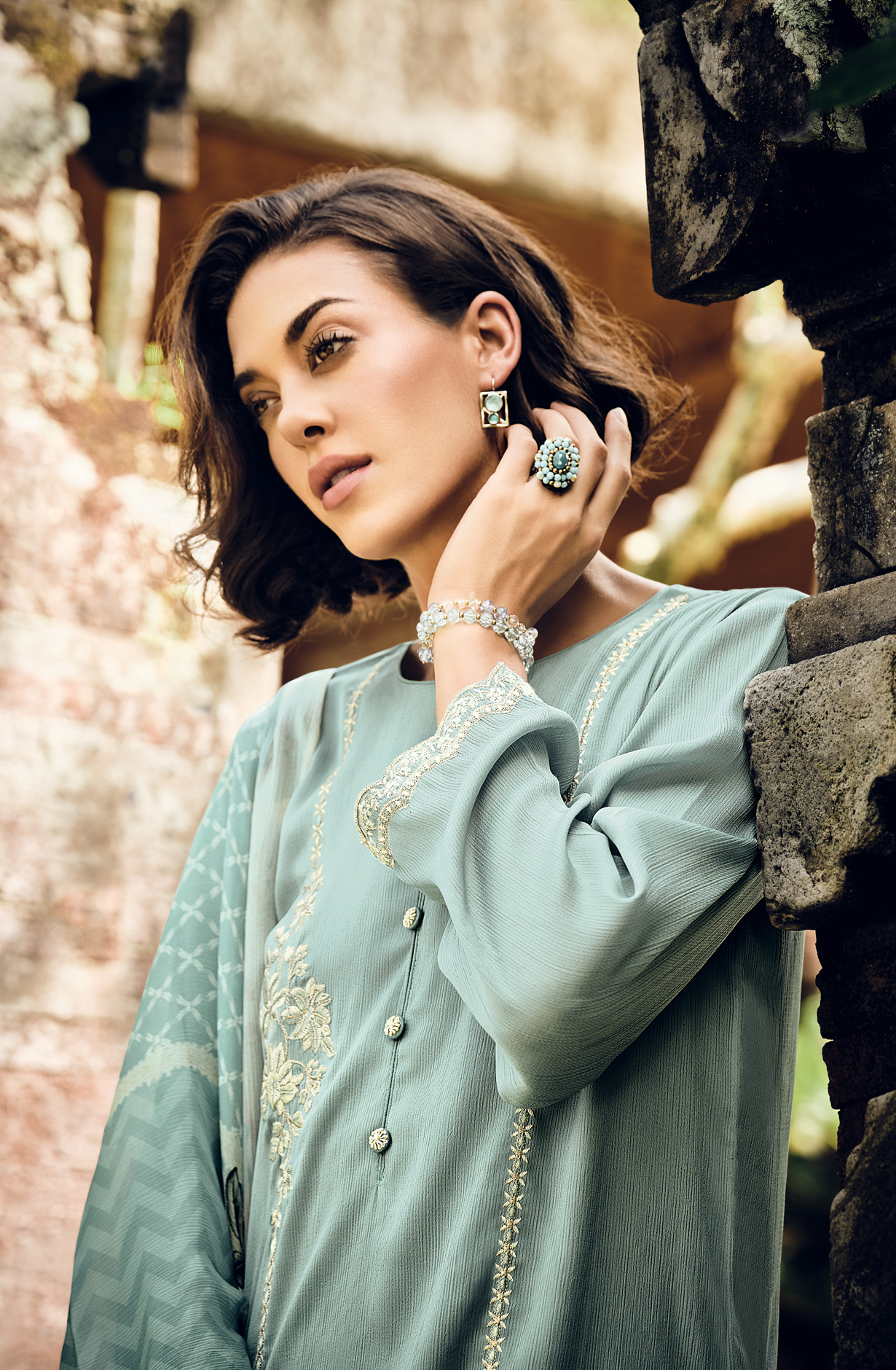 Firozi Beautiful Georgette Embroidered Suit with Chiffon Dupatta - RAMY04