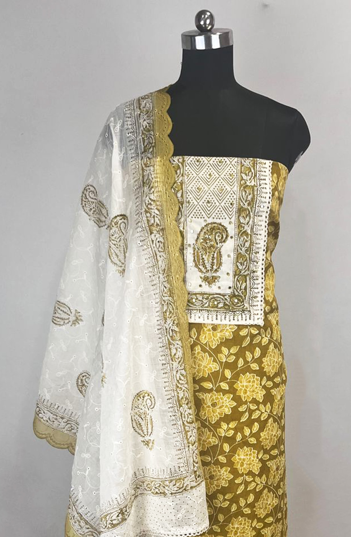 Yellow Cotton Unstitched Beautiful Suit Set with Dupatta - 131-KJ5019-3C