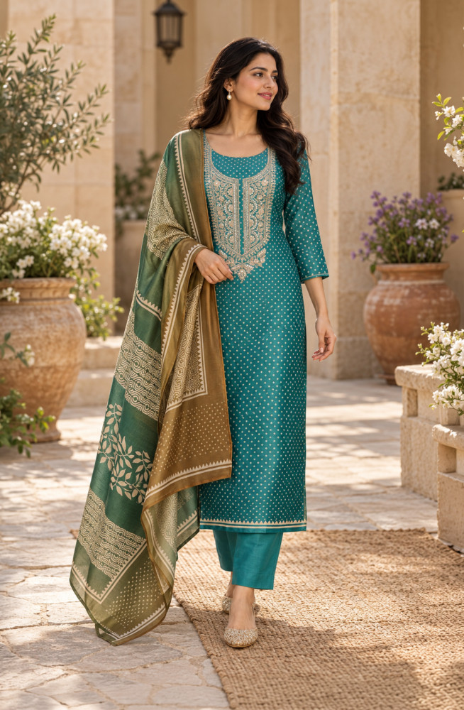 Image of Firozee Chanderi Silk Unstitched Suit-Set with Beautiful Dupatta - 981-NK685A