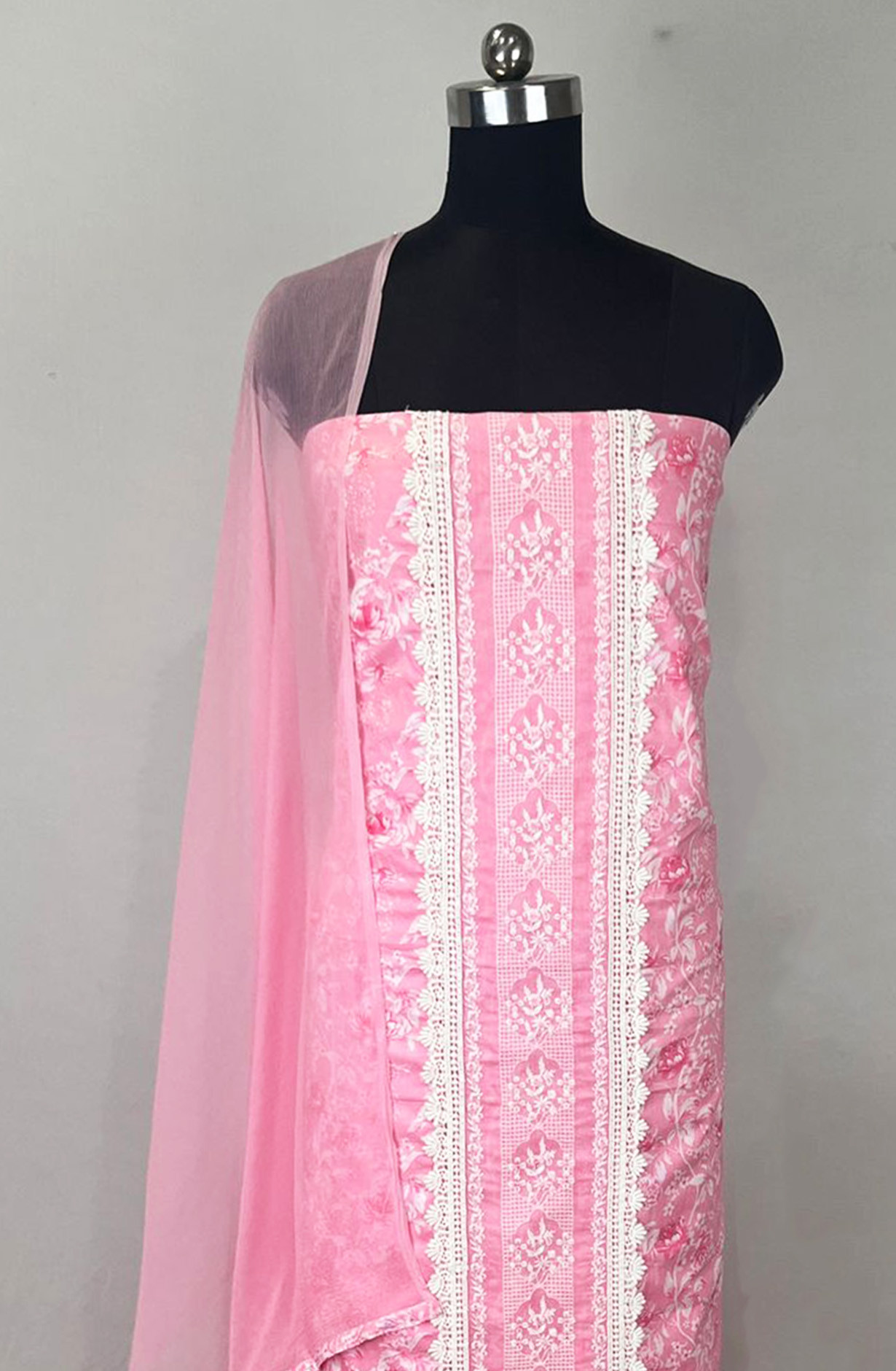 Pink Printed Cotton Unstitched Suit Set with Dupatta - 131-SUMCOT1113-3B