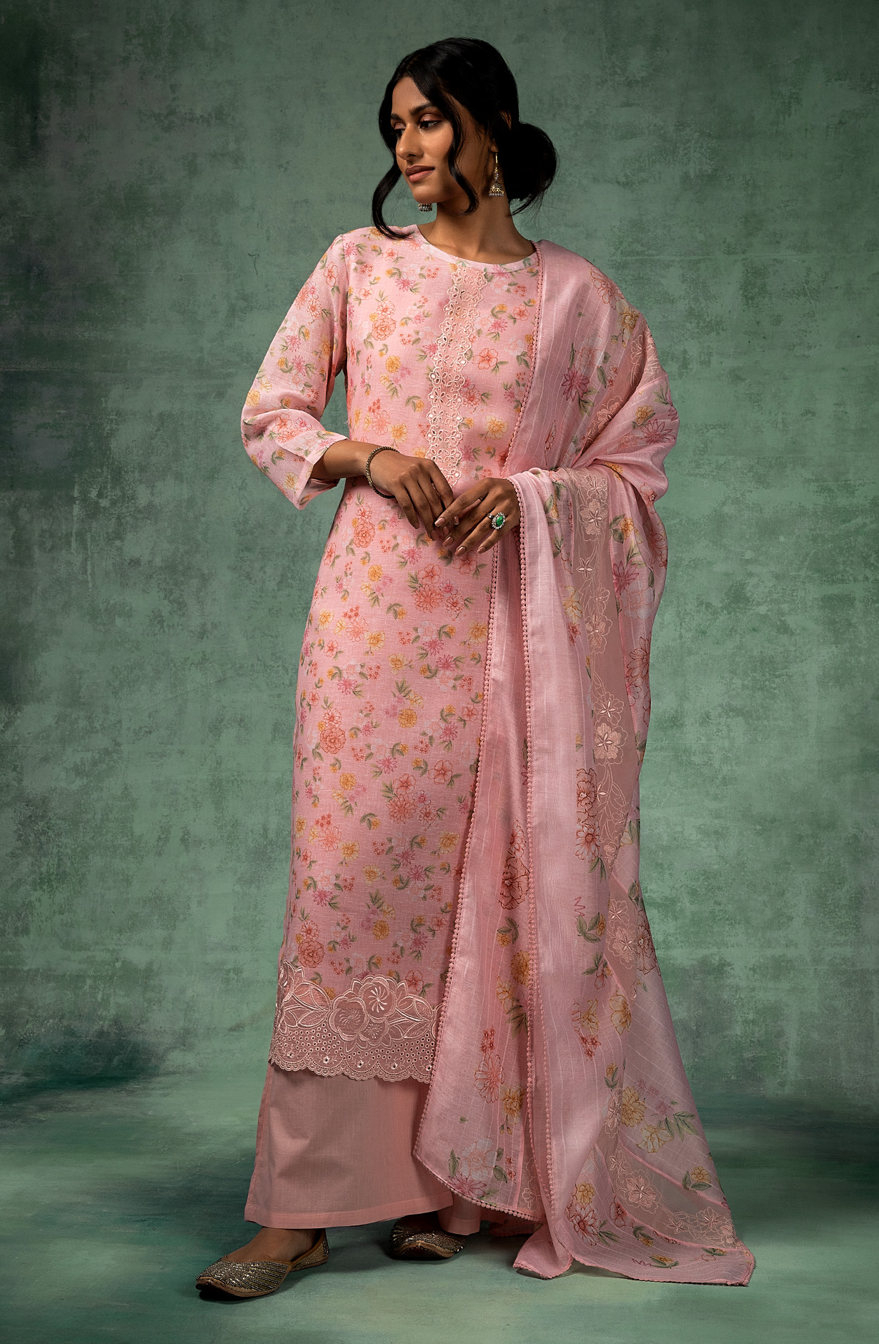Pink Linen Exclusive Digital Printed with Embroidered Salwar Kameez - TAR1762A