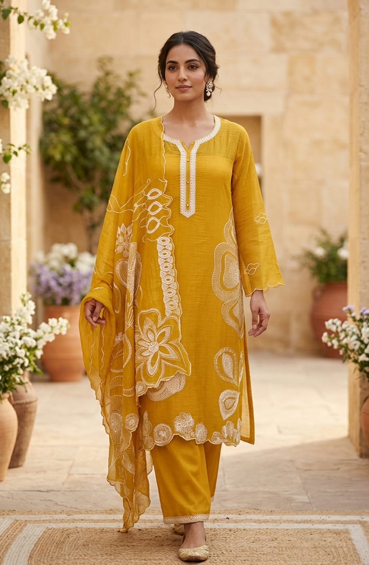 Mustard Mul Chanderi Unstitched Suit Set with Beautiful Dupatta - 752-8813