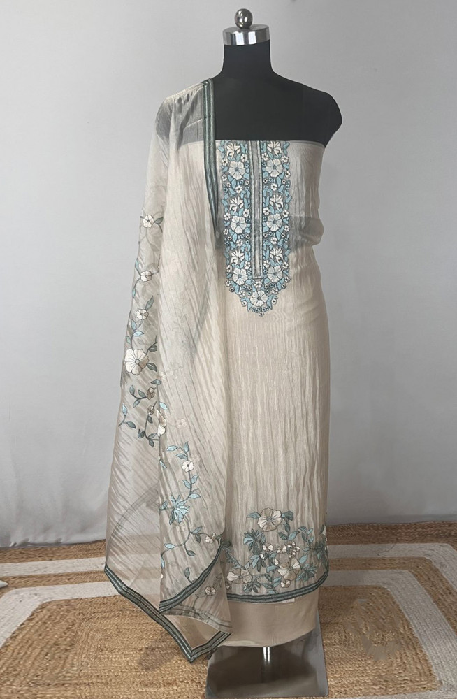 Image of Sea Green Glass Tissue Beautiful Suit Set with  Dupatta - 1020-5842A