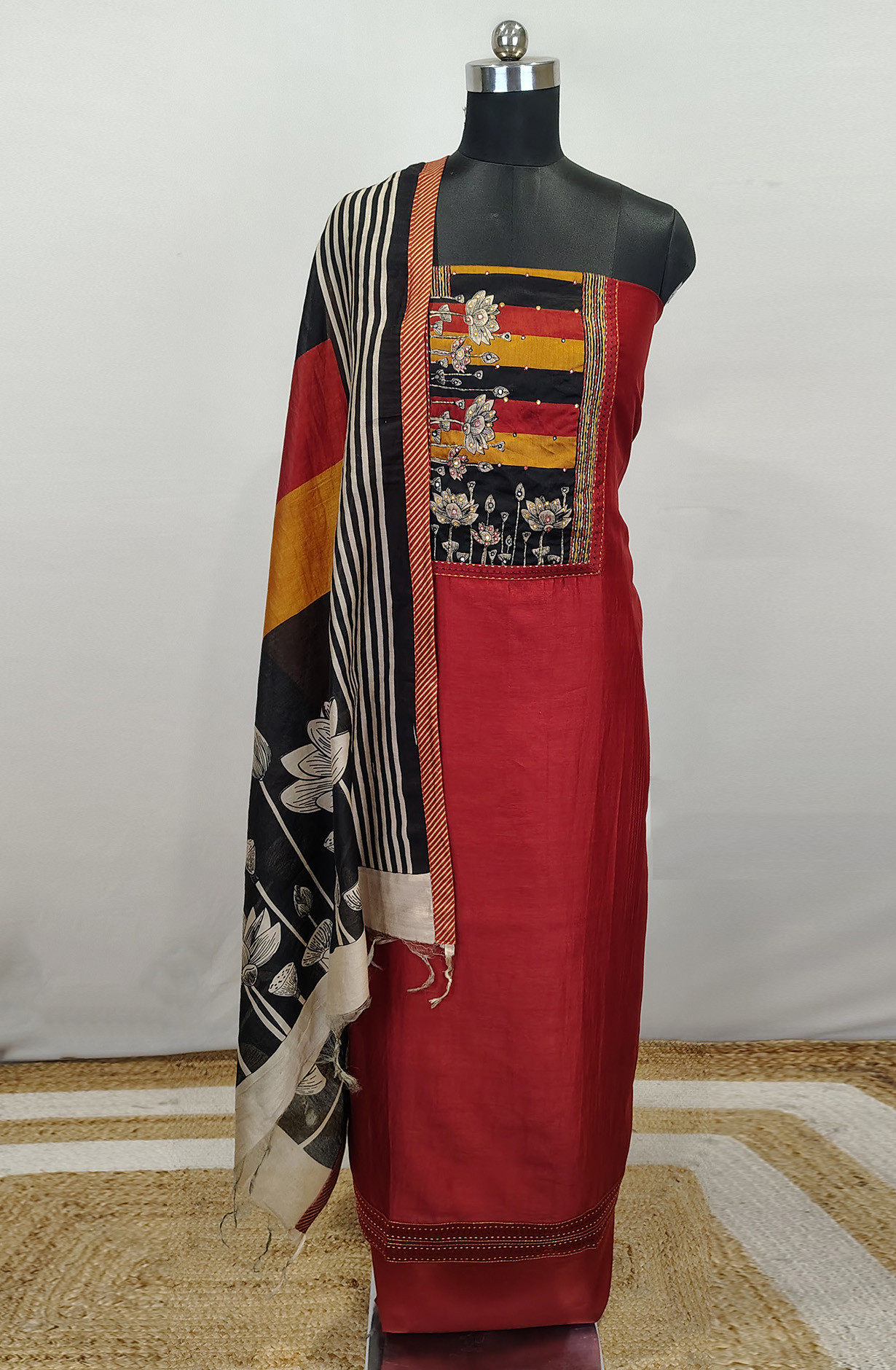 Brown Printed Beautiful Maheshwari Unstitched Suit with Dupatta - 984-FMDE1283